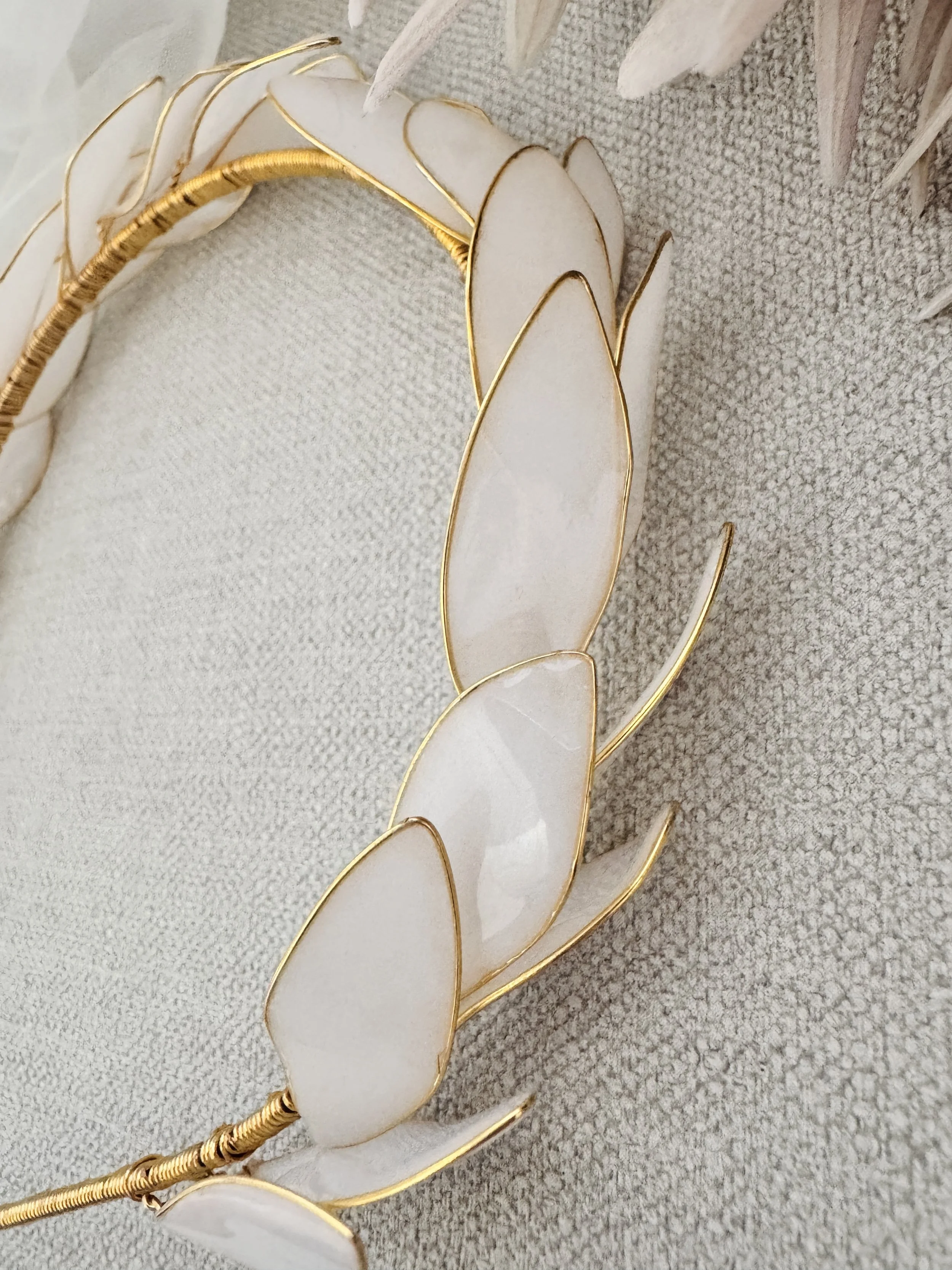 Handcrafted bridal tiara with pearl detailing by UK designer Jen Gilbert Couture Bridal Accessories