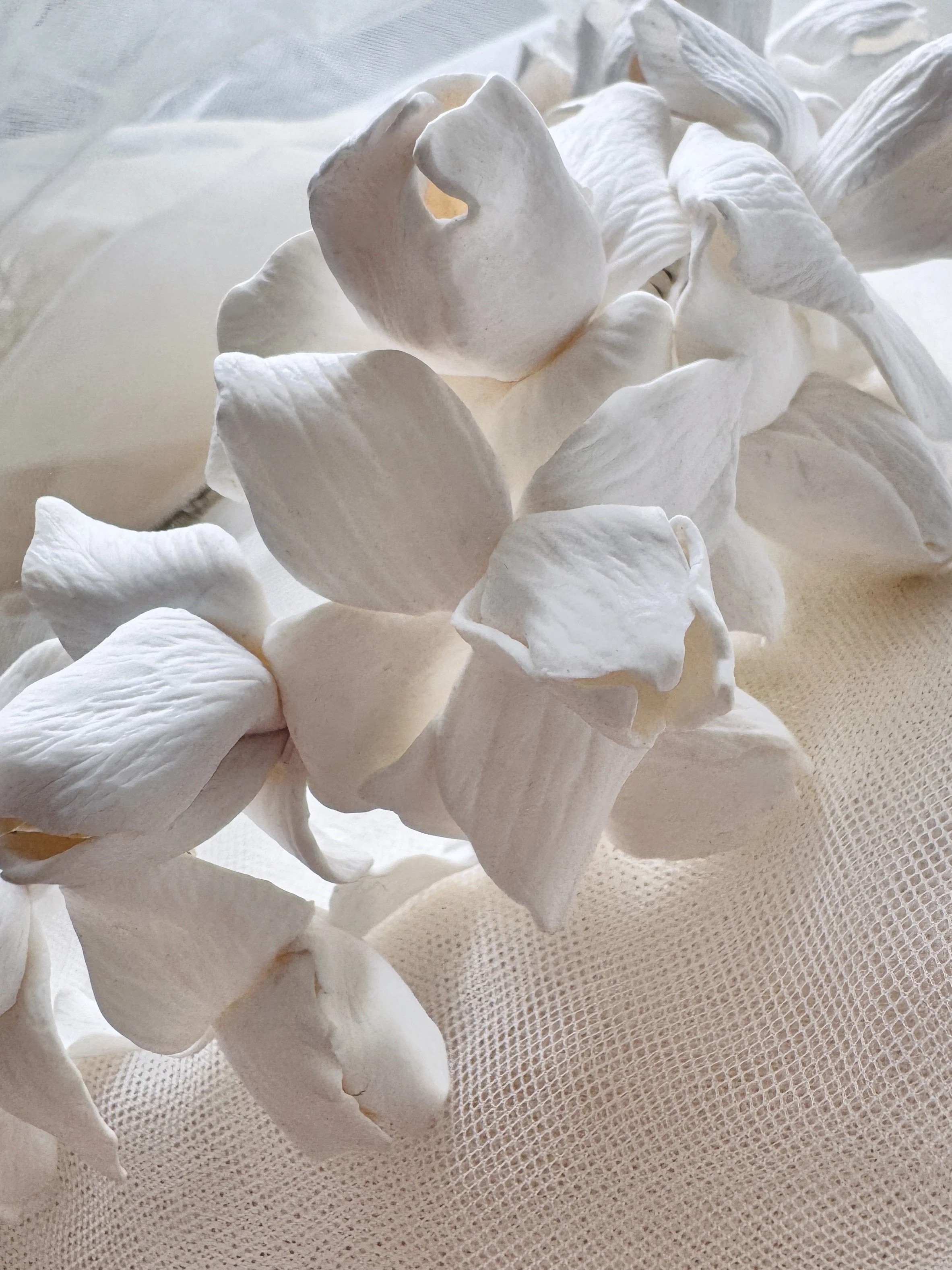 Hand made Designer Jen Gilbert Bridal Crown, delicate clay Iris flowers