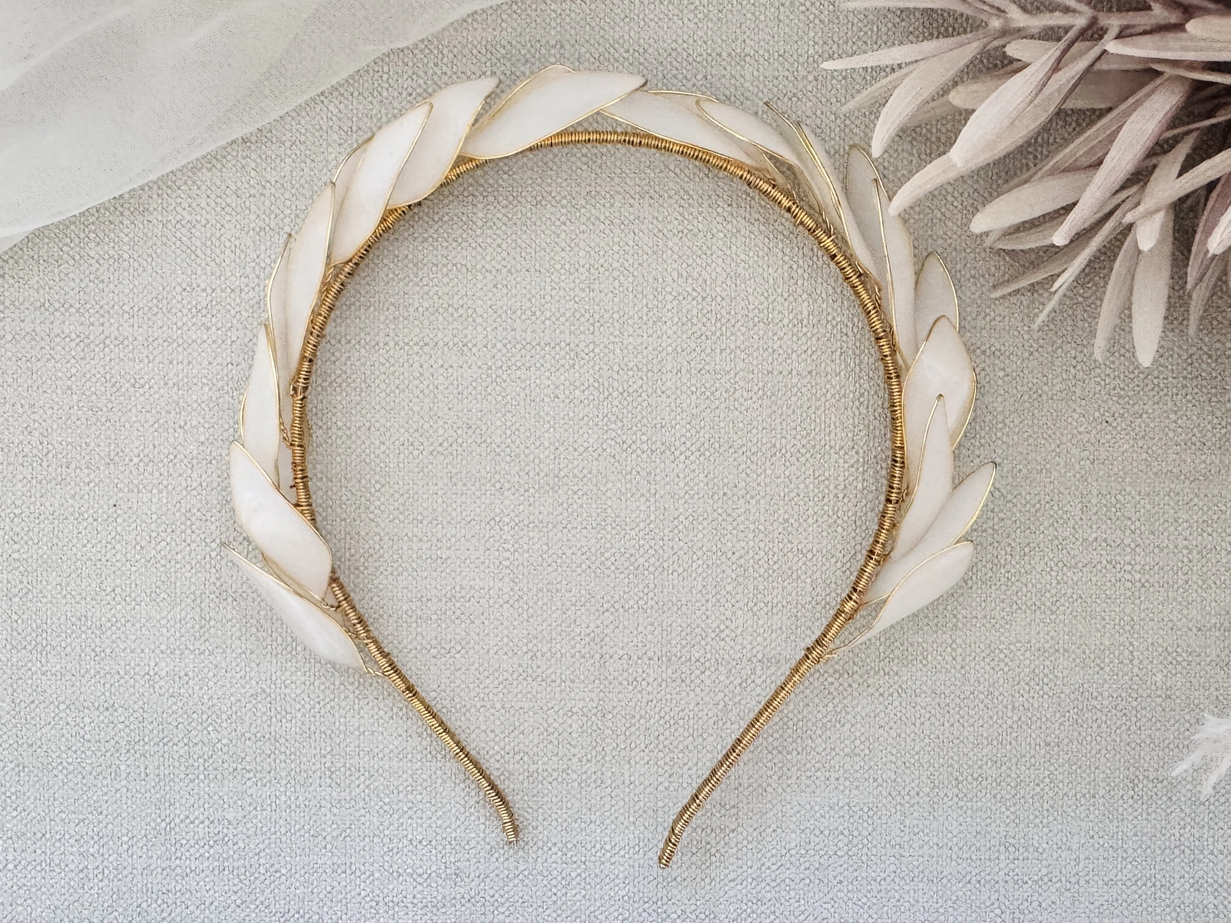 Handcrafted bridal tiara with pearl detailing by UK designer Jen Gilbert Couture Bridal Accessories