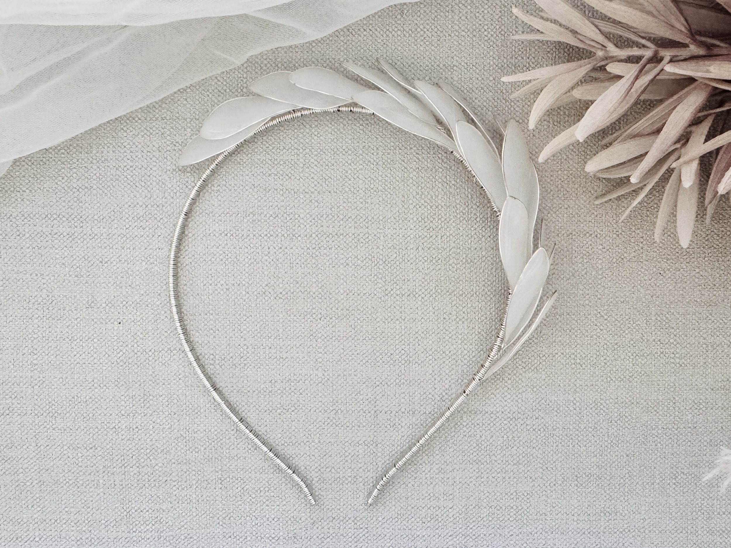 Modern bridal hair accessory with sculpted details and pearls by Jen Gilbert