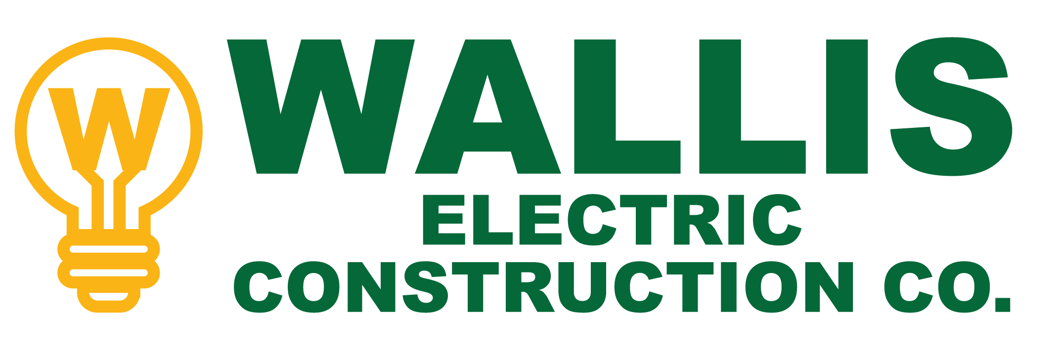 Logo for Walls Electric Construction Co. featuring a yellow lightbulb and green text.