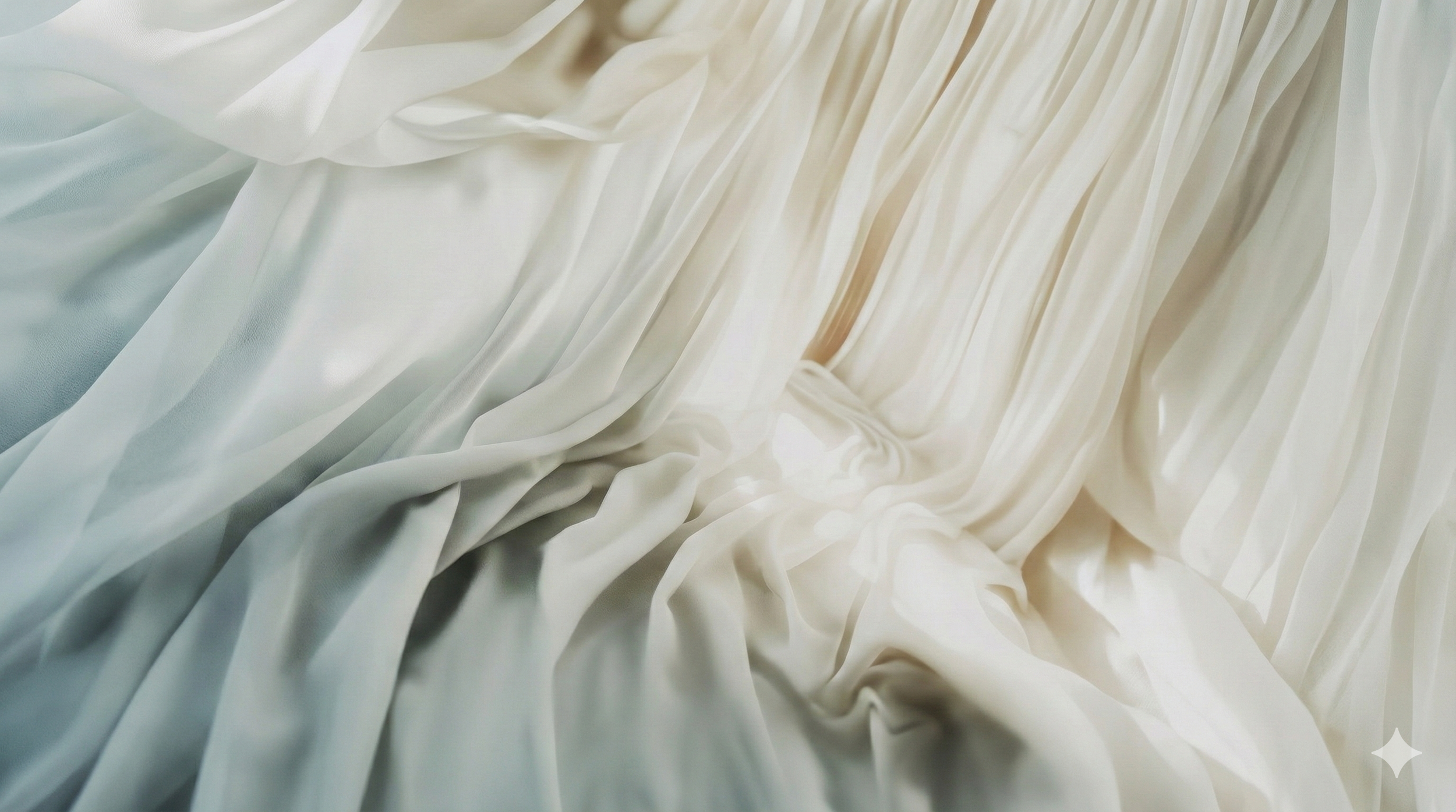 Close-up of a cream-colored, soft, ruffled fabric with intricate folds and pleats.