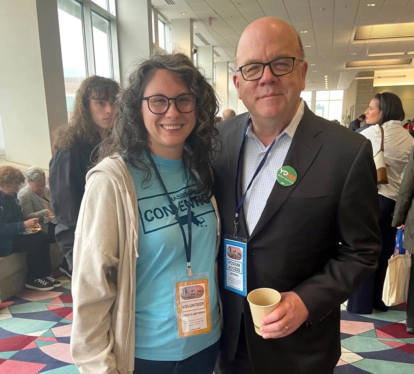 Shannon with U.S. Representative Jim McGovern at the Massachusetts Democratic State Convention on May 30.