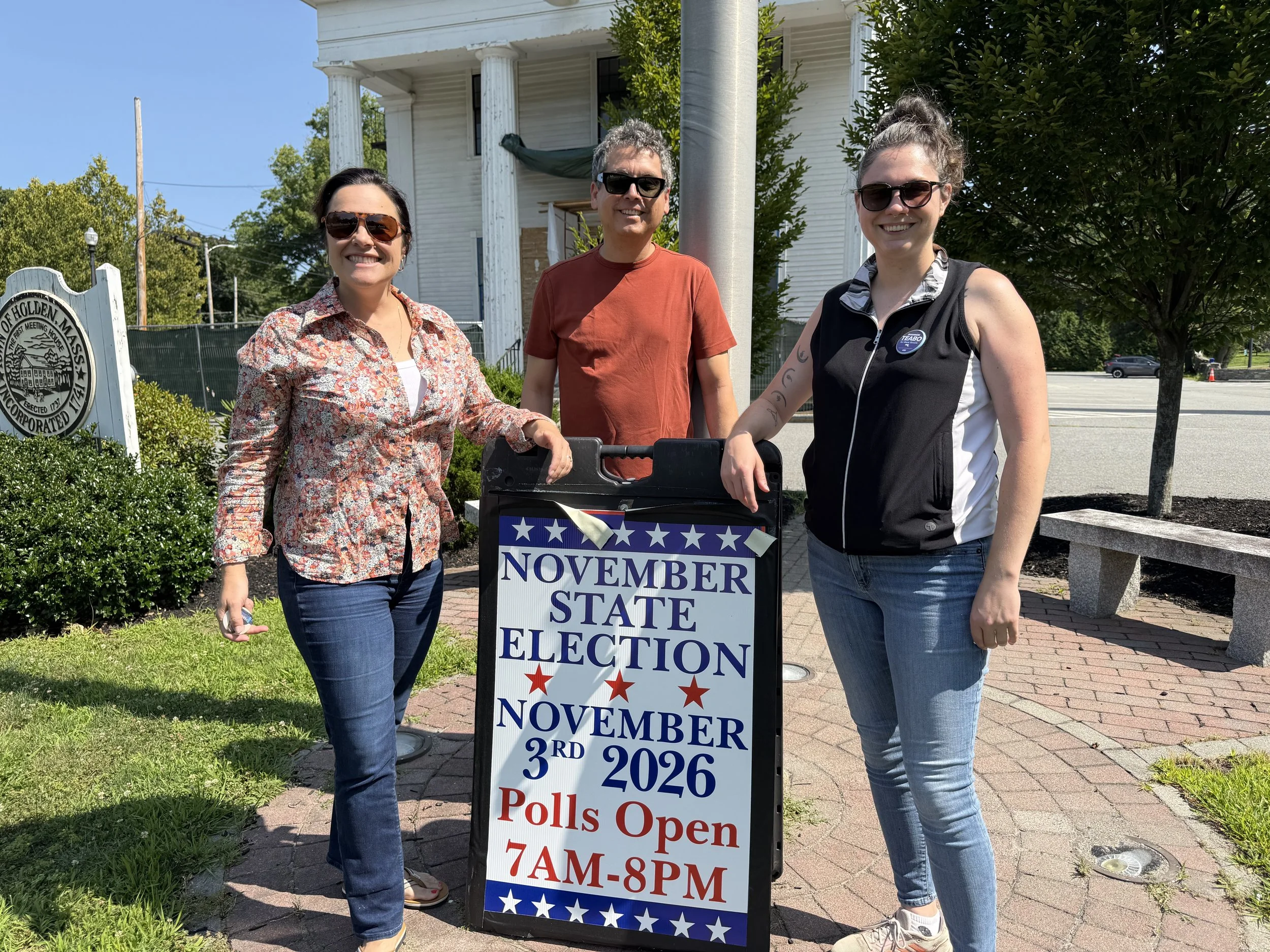 Krista Ferrante, candidate for State Representative for the 1st Worcester District, Brendan O'Malley, Holden DTC and Shannon, gather for a day of canvassing.  