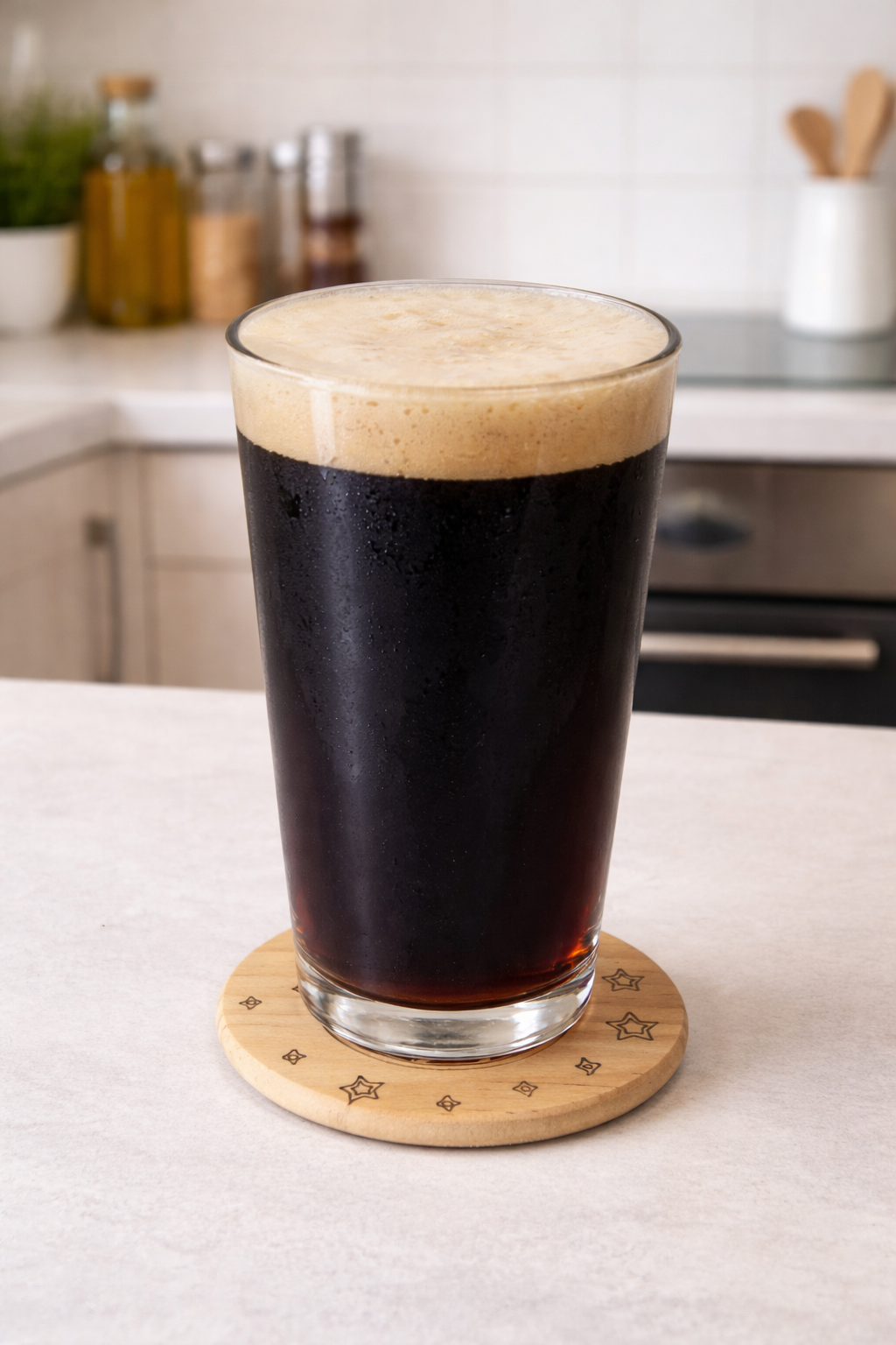 Laser-engraved coasters, natural wood finish, moon and stars