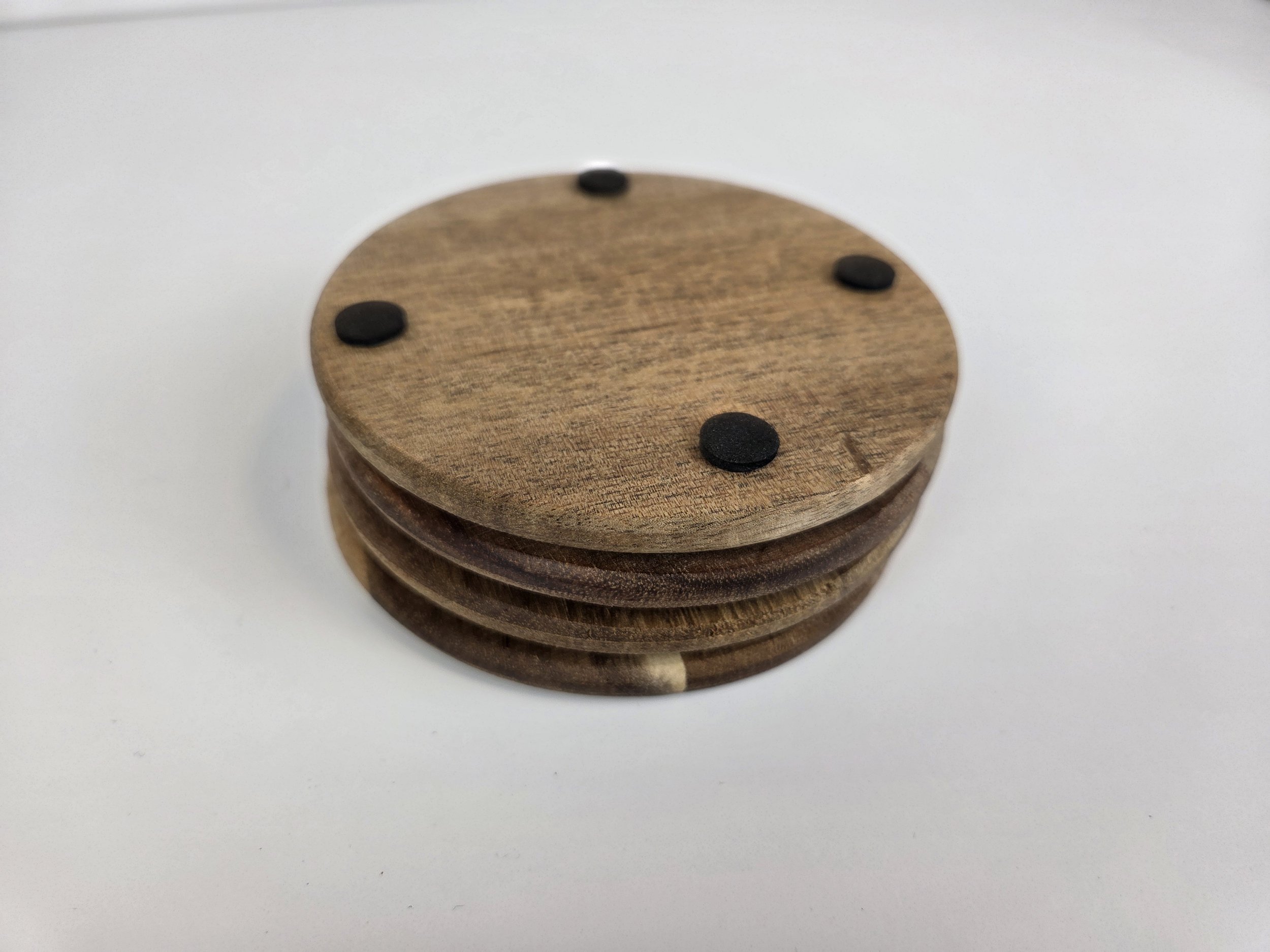 Laser-engraved coasters, acacia wood, moon and stars