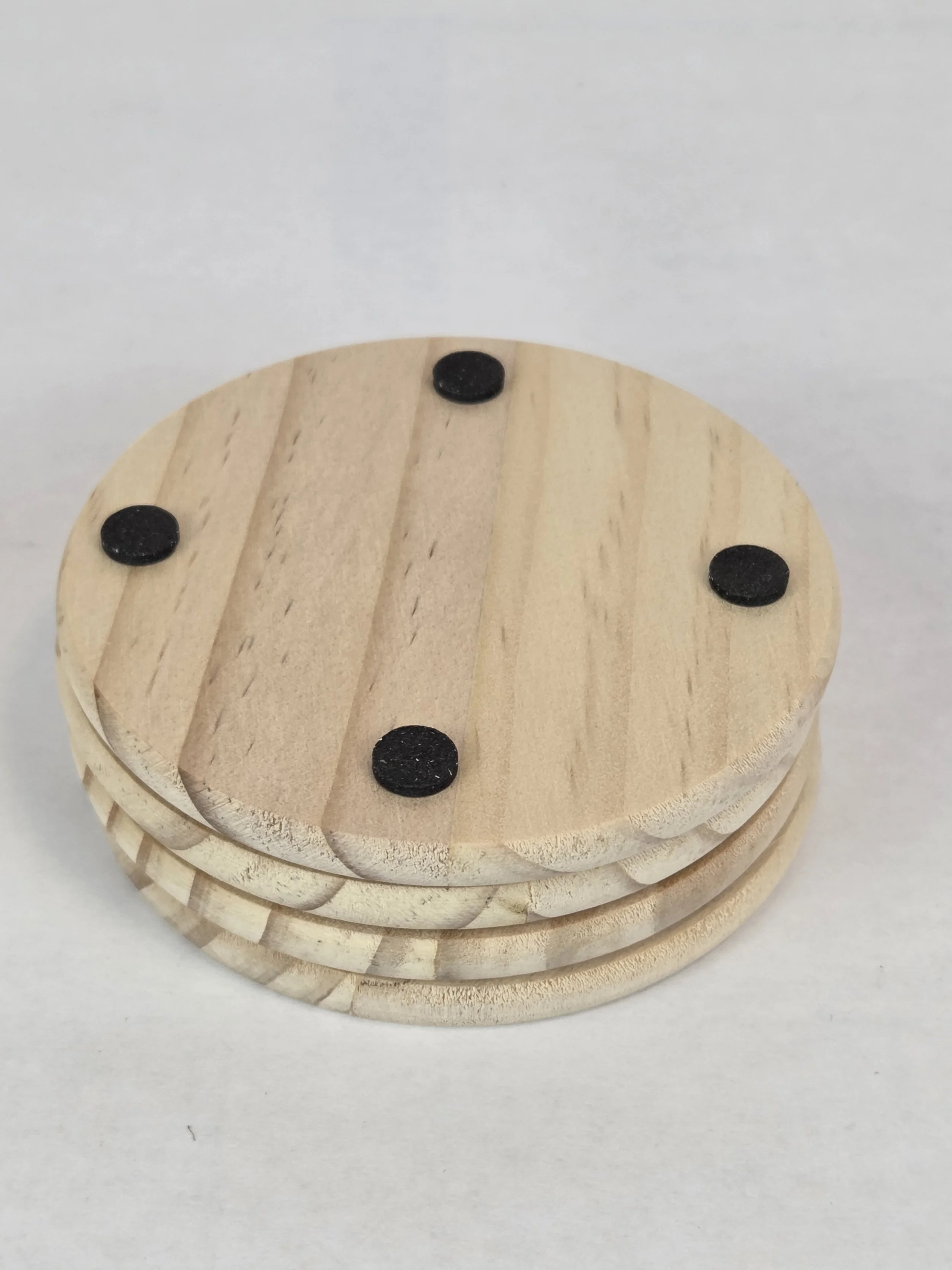 Laser-engraved coasters, natural wood finish, moon and stars