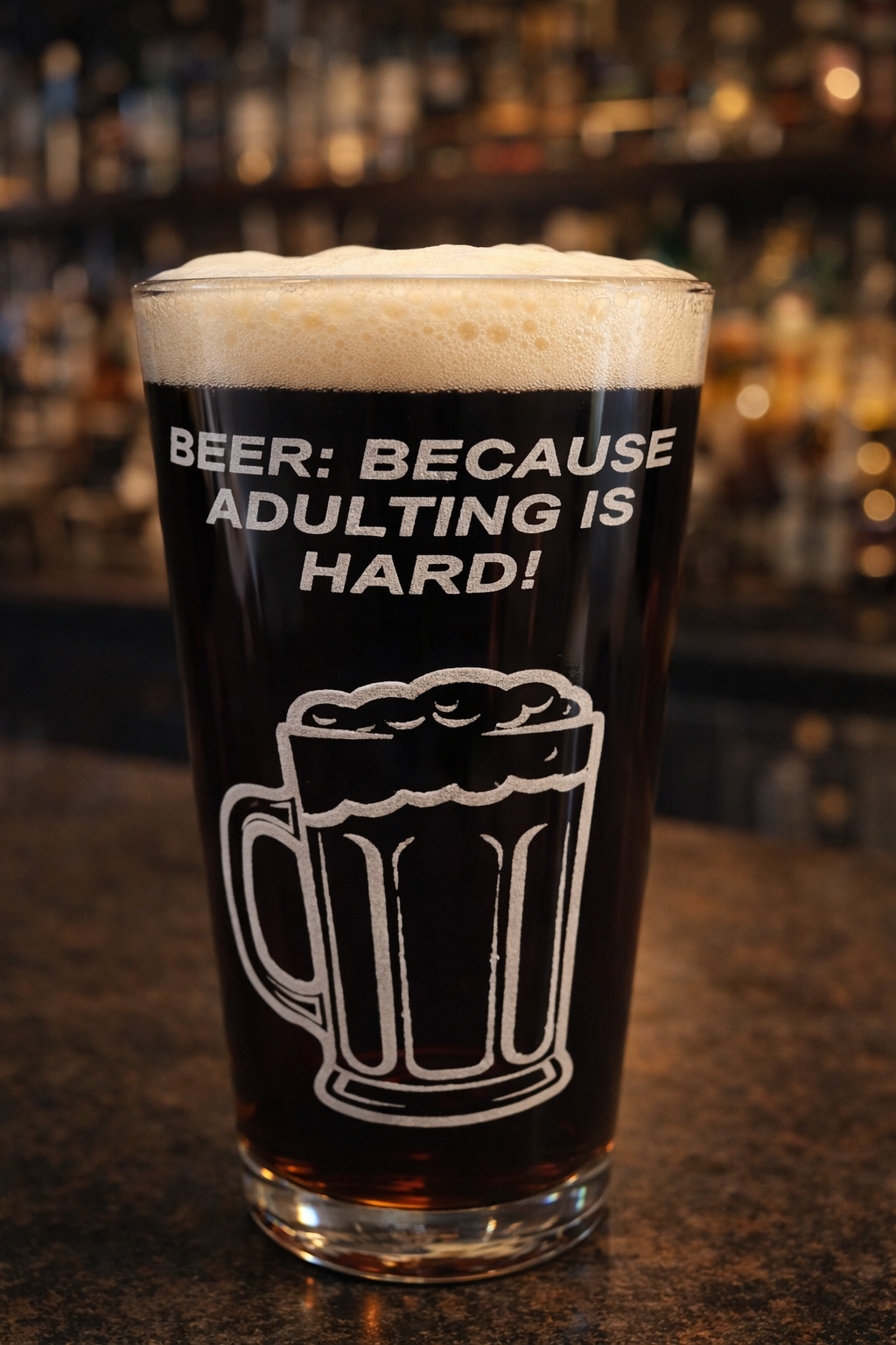 Laser-Engraved Pint Glass | Funny Beer Glass | Adulting Is Hard