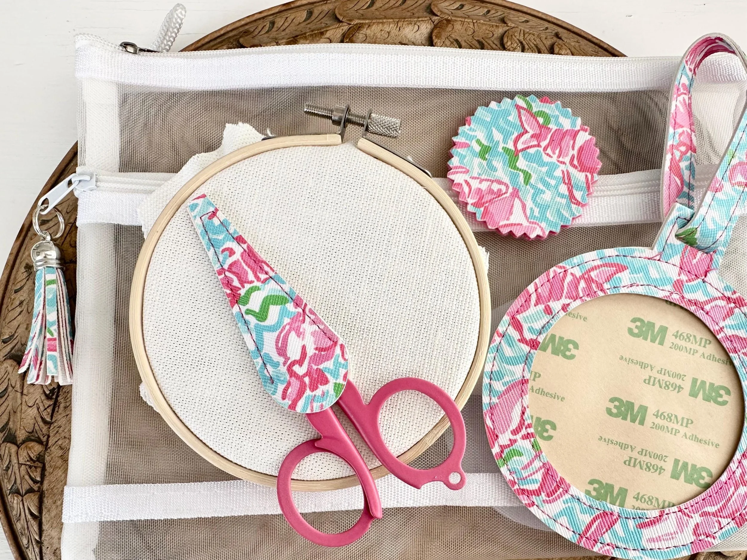 Embroidery Kit with Fabric, Hoop, and Supplies to Make Custom Initial Luggage Tag