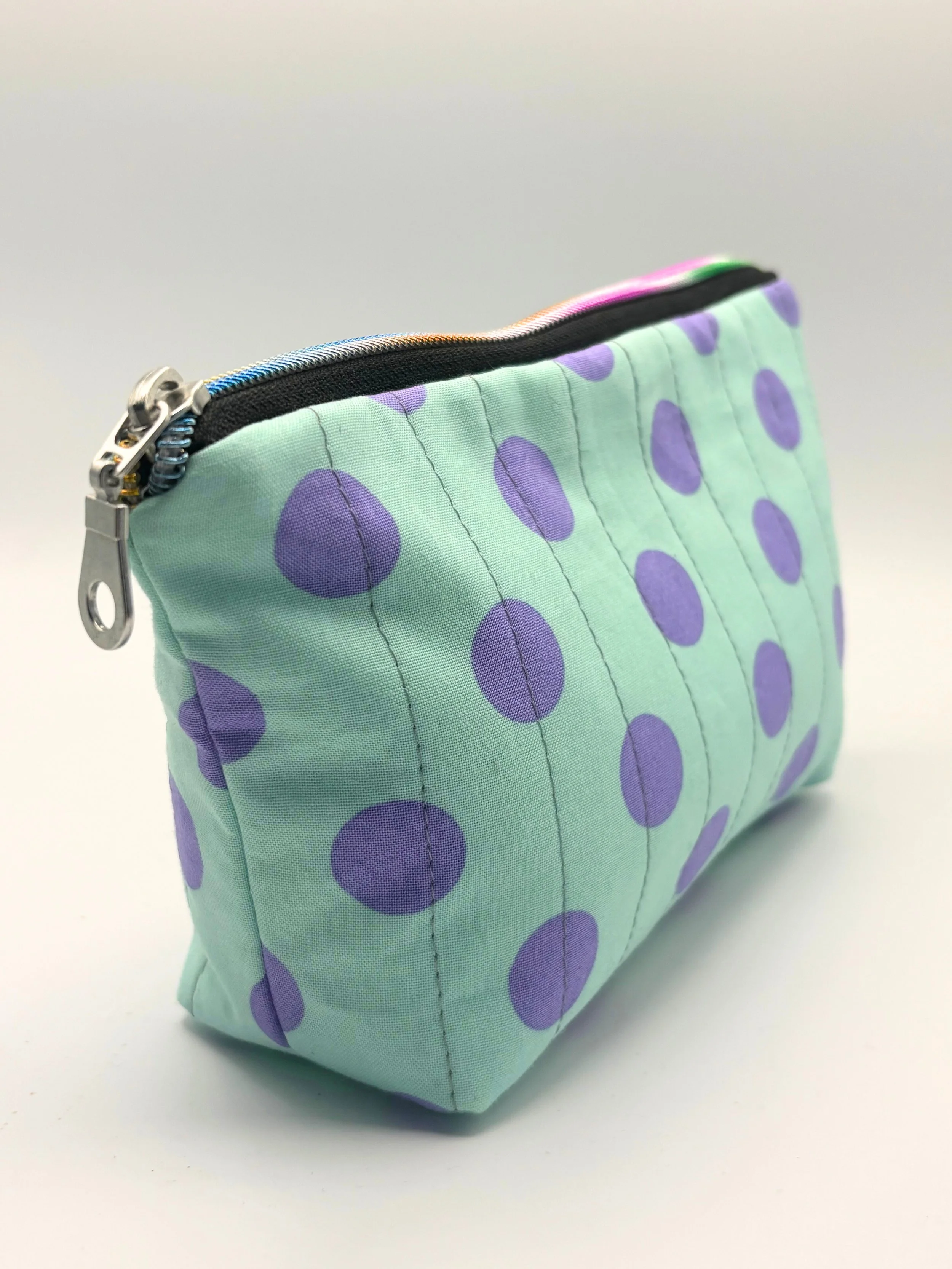 Petite pochette de Rangement Piquée Vert/Mauve (VENDU)
