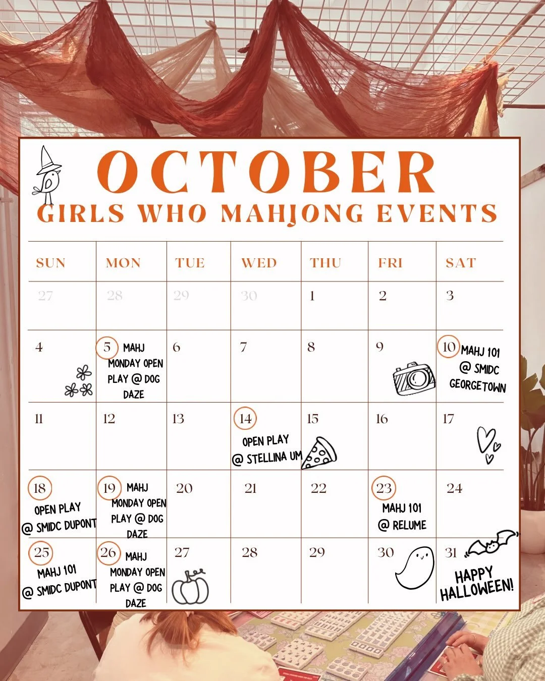 Nothing is spookier than forgetting to sign up for mahjong 👻 All events for October are available to sign up for on the events page linked in our bio!! 🧡#mahjong  #dc #thingstodoindc #citygirlsdc #dmv