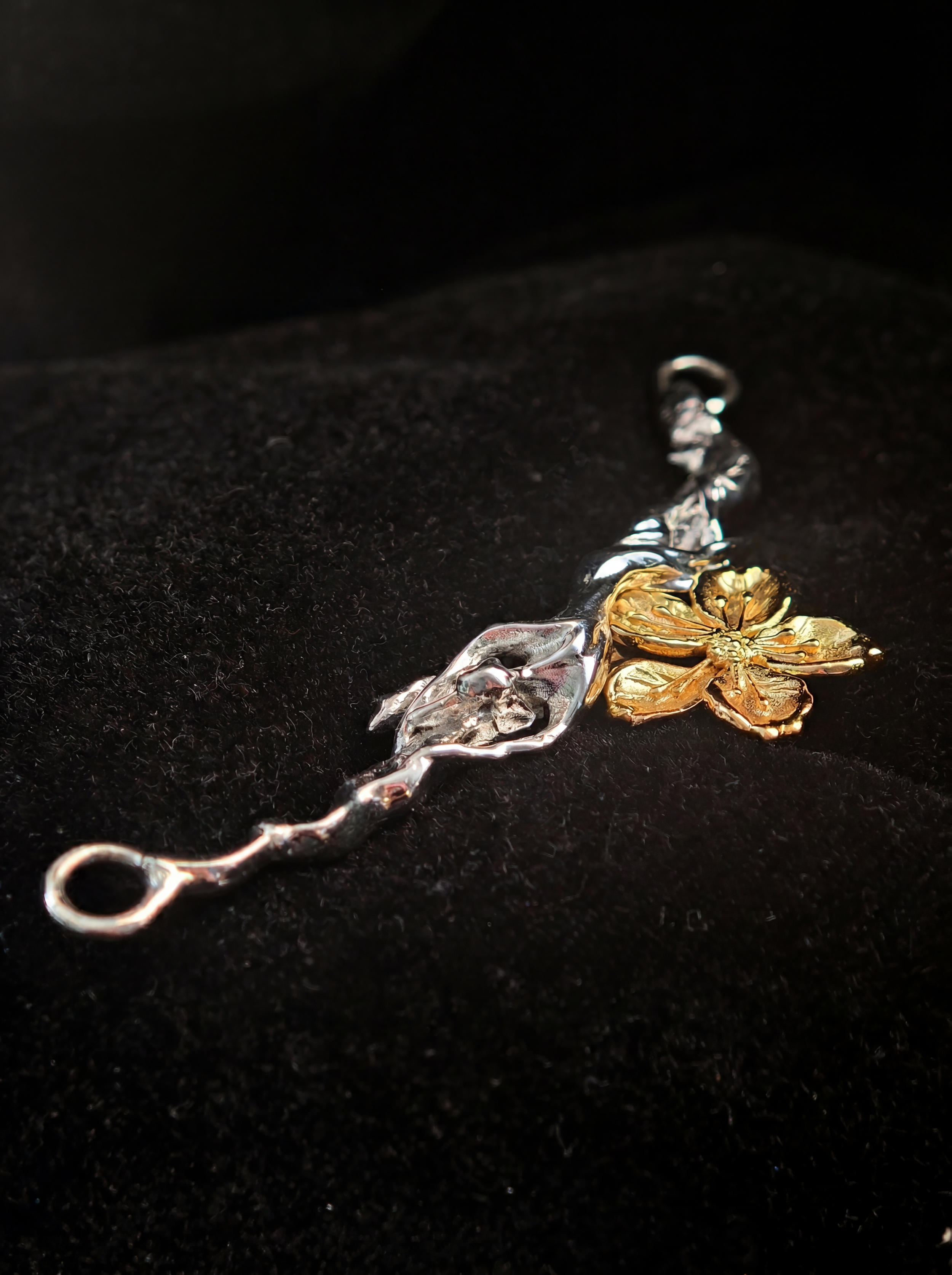 DHG D1 Guardian Hound and Peach Blossom Pendant - Pendant only showing asymmetrical brass sculpture detail