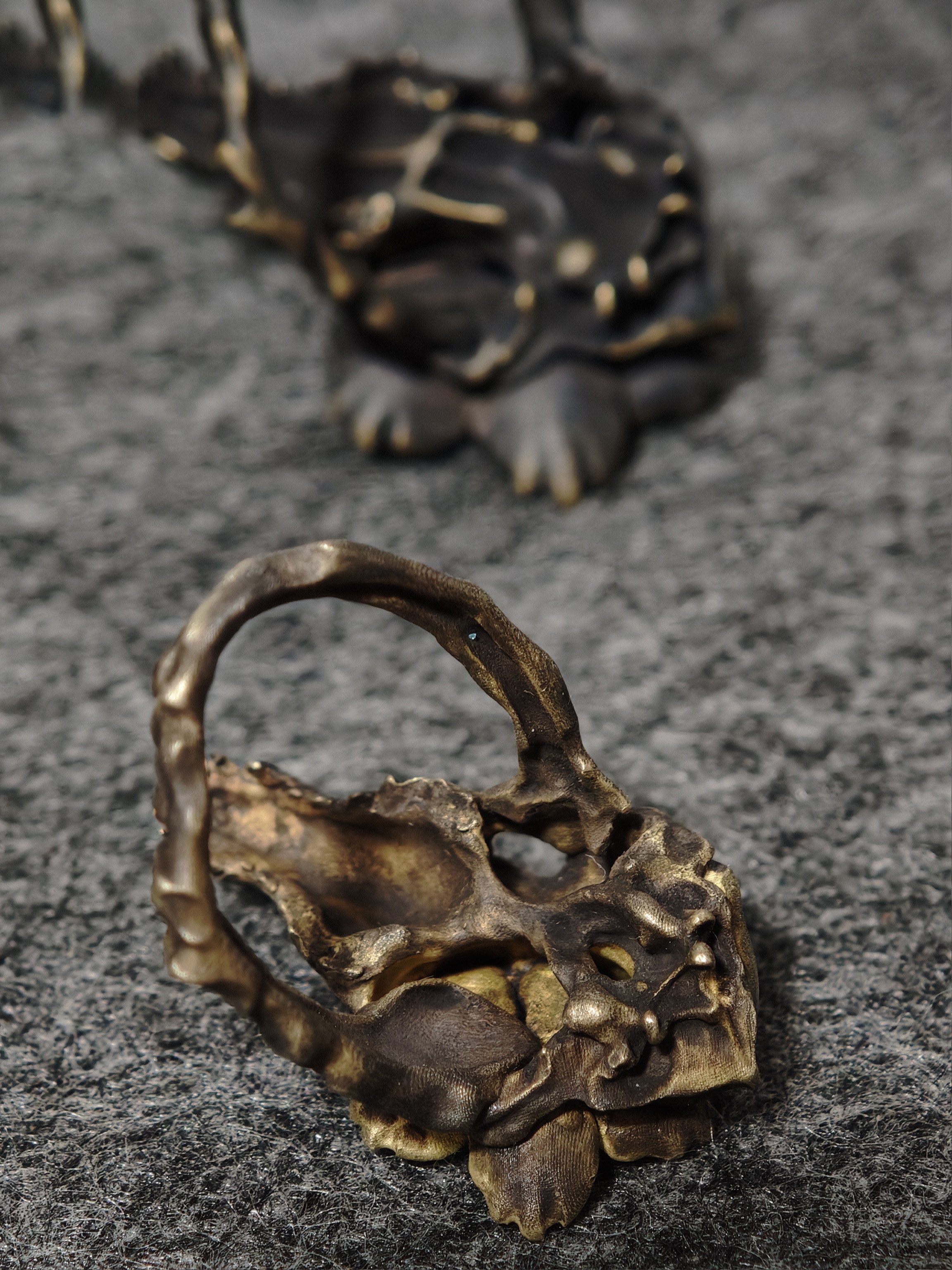 DHG J3 Bone Blossom Brass Ring - Interior view showing inner band texture and skull underside detail