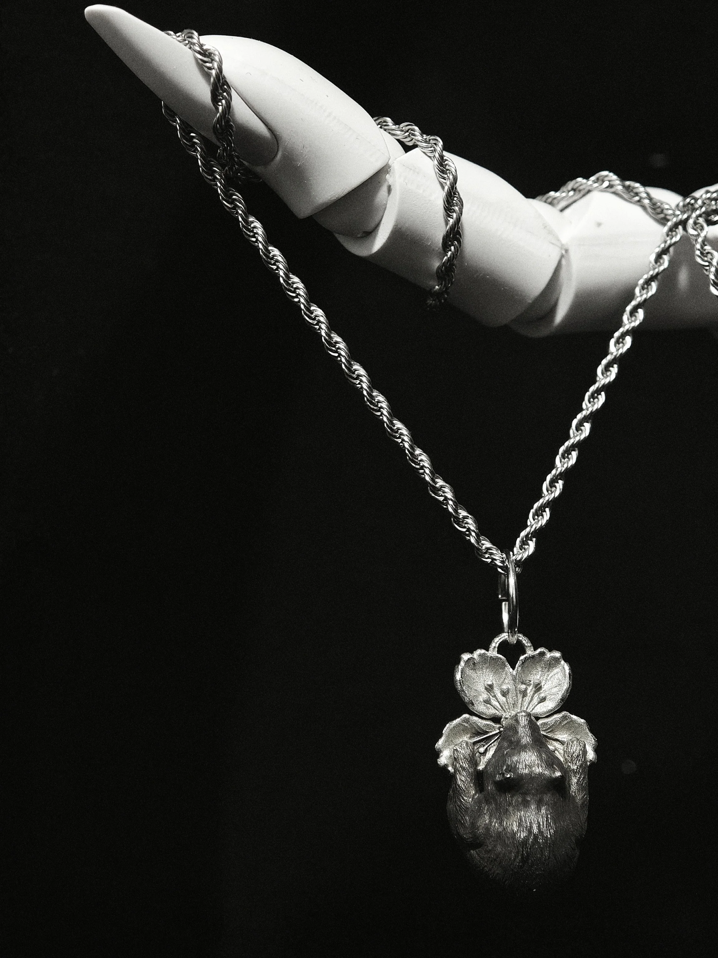 DHG D2 Chow Chow and Peach Blossom Sphere Pendant - Front view on chain