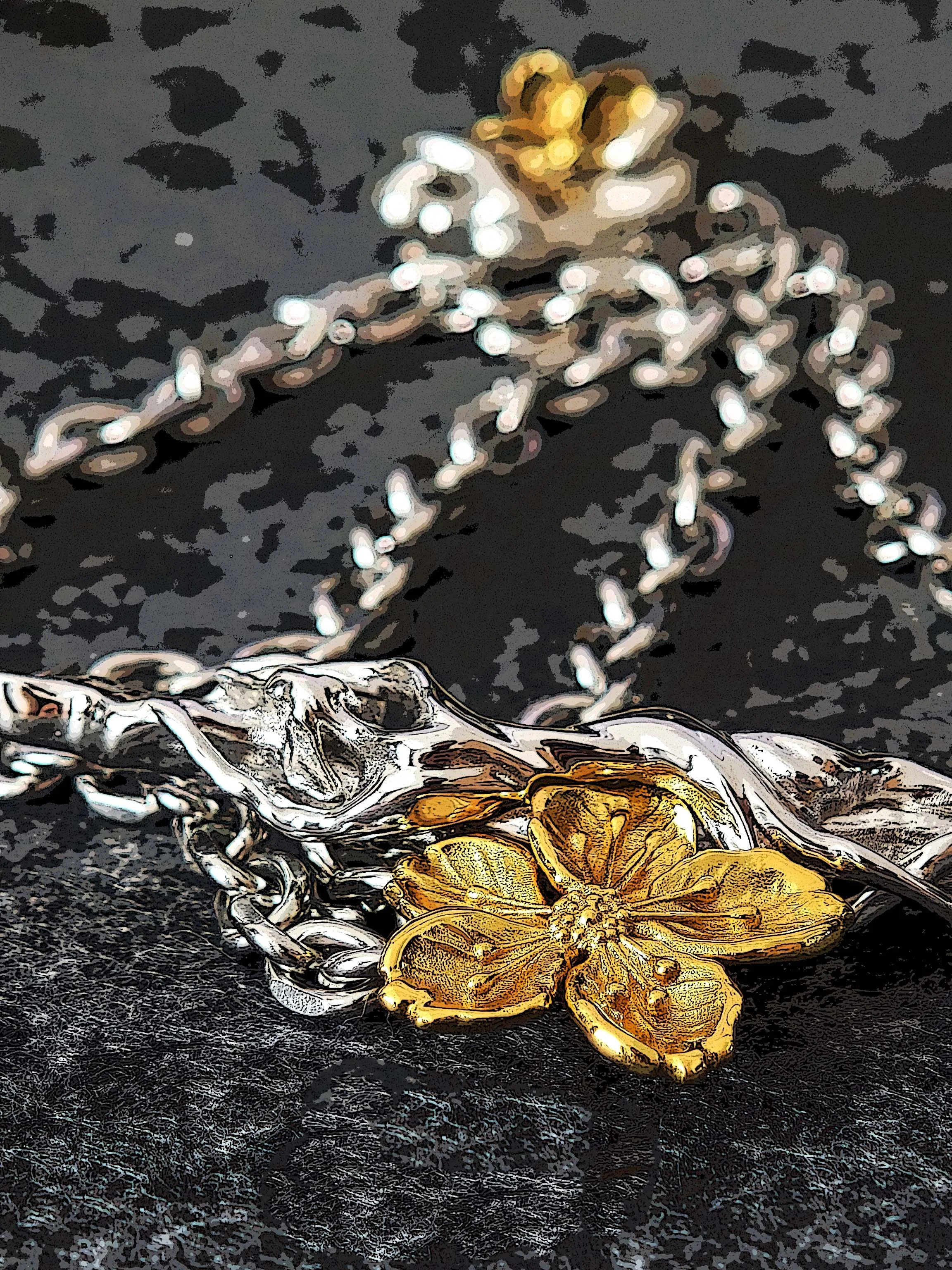 DHG D1 Guardian Hound and Peach Blossom Necklace - Close-up of hound resting on weathered branch
