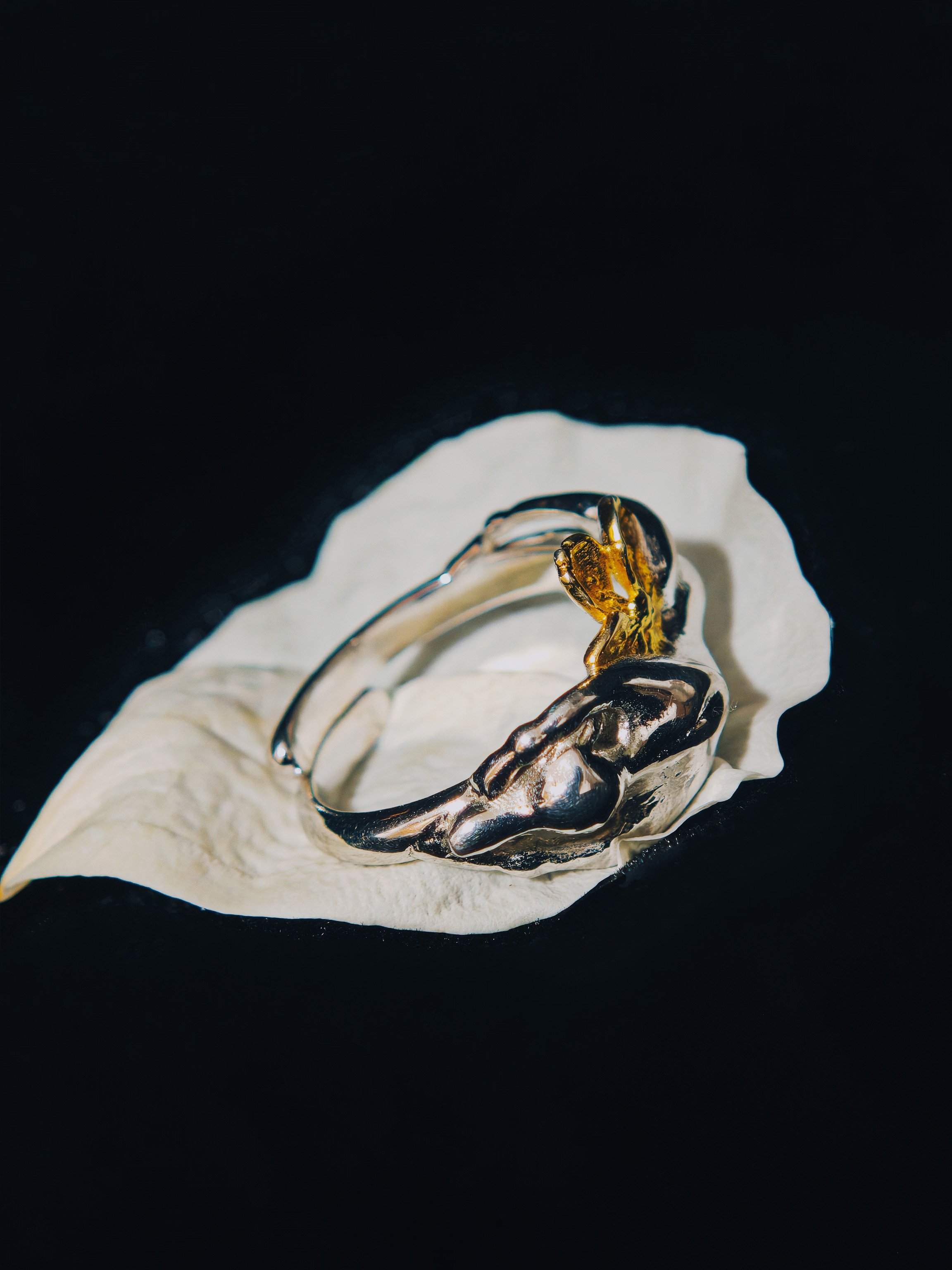 DHG J1 Guardian Hound and Peach Blossom Ring - Angled side view showing band texture