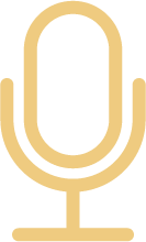 Simple gold outline of a microphone icon on a black background