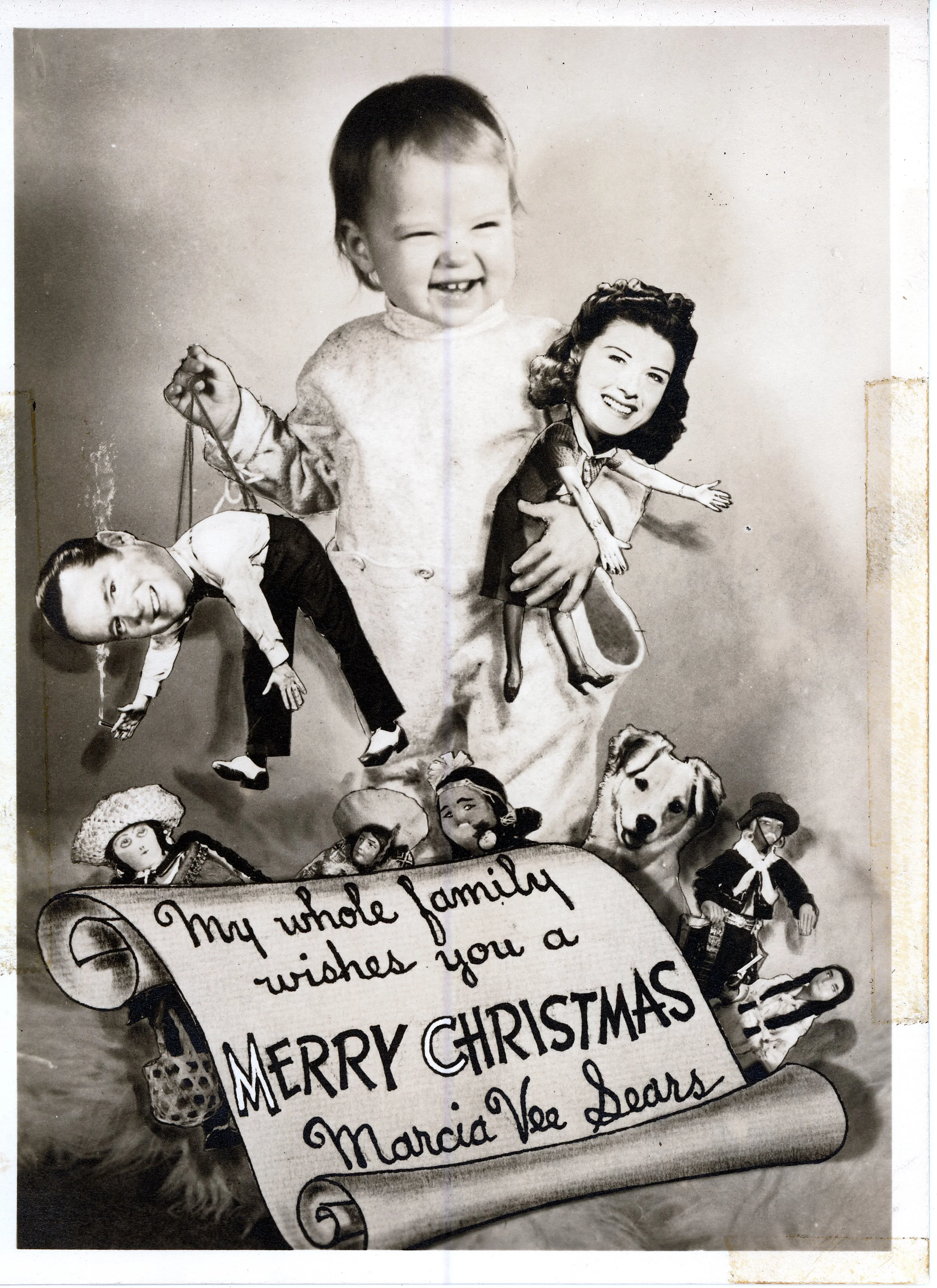 This card from the Ted Sears family. Typically Ted has created a photographic collage, and included his wife and daughter.