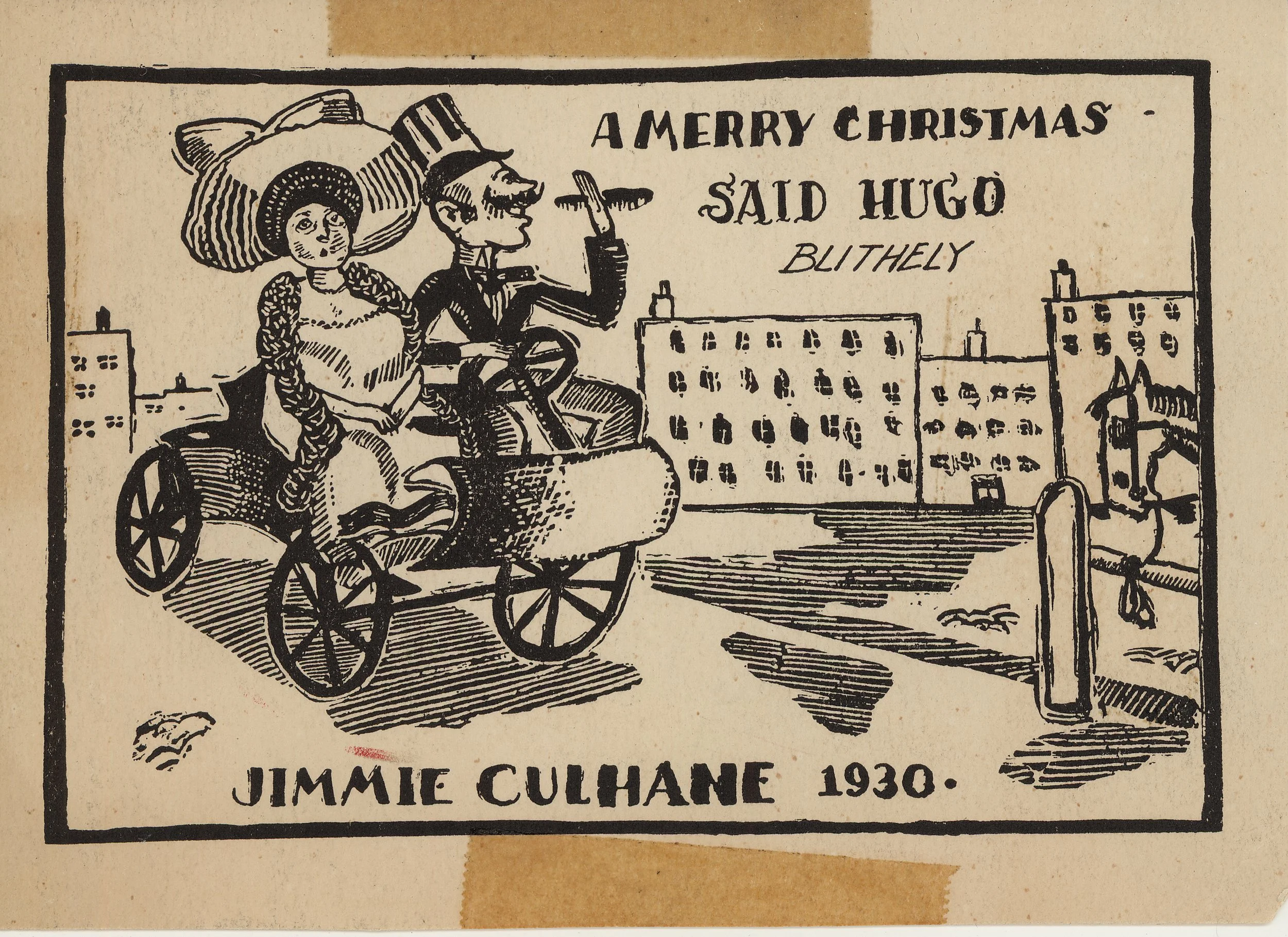  Christmas card from Fleischer animator Jimmie ‘Shamus’ Culhane (dated 1930). Shamus' first animation job was at age 16 punching holes in paper cells for $12. a week at the Bray Studio. He began work at Fleischer Studios in 1930, where he moved quick