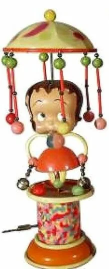 Toy-Mechanical Windup Whirlygig. The wind-up mechanism operates with a key that causes the top portion to spin. This is a rare toy. 