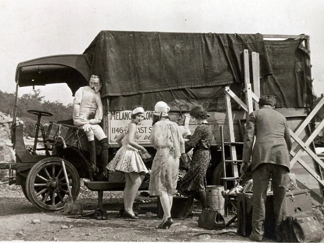  On the set of one of the 'Carrie of the Chorus' movies. 