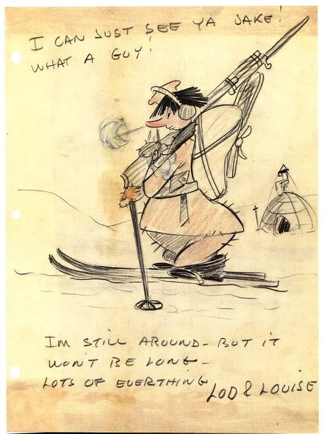   Drawing by animator Lod Rossner. Rossner animated for a time in the same units as Ozark and has giving indication here of leaving the studio. After his work at the Fleischer Studio he seems to have disappeared from the business.  