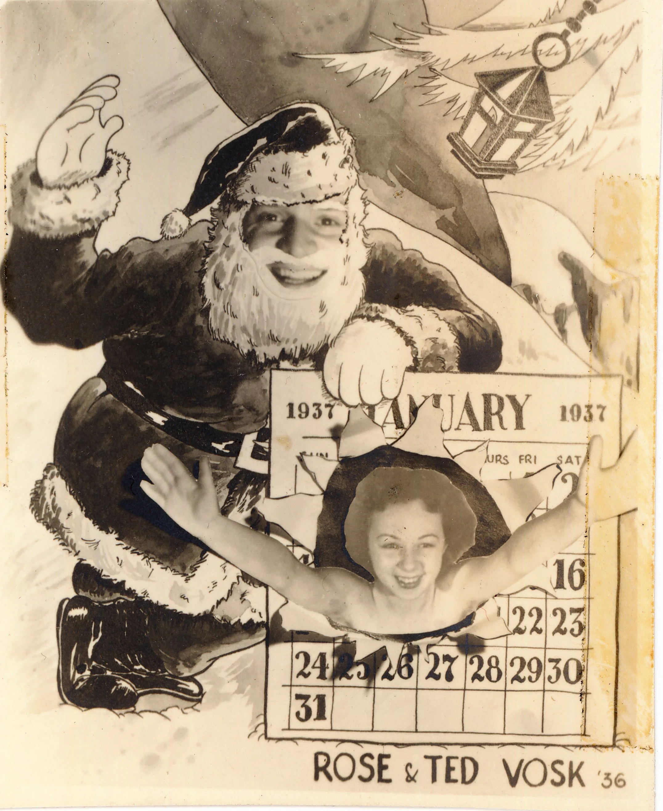 This card from Rose and Ted Vosk. Ted Vosk worked for Fleischer Studios, and later became head animator for The Jam Handy Organization. Dated 1936.