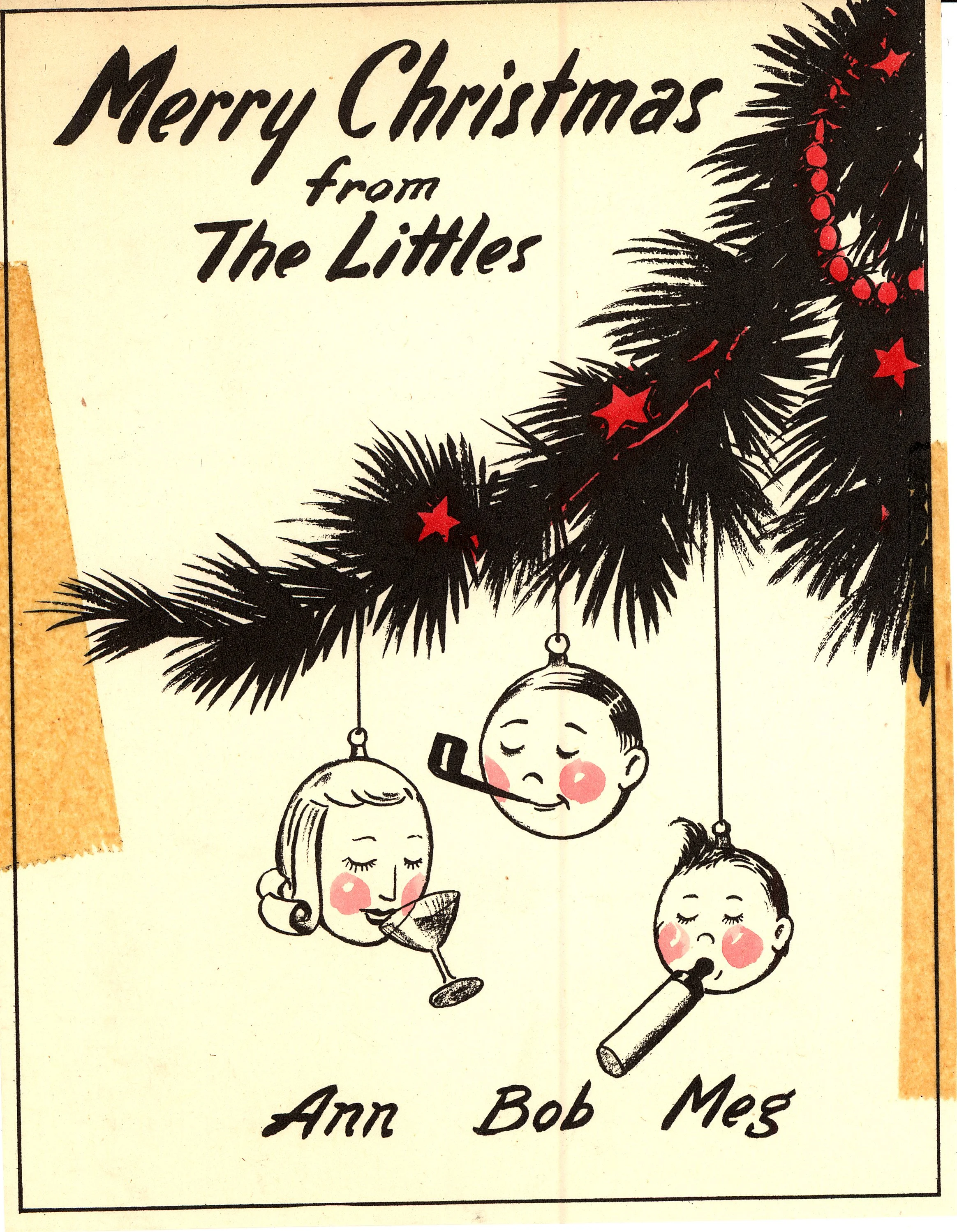 This card from background artist Bob Little includes wife Ann, and baby Meg.