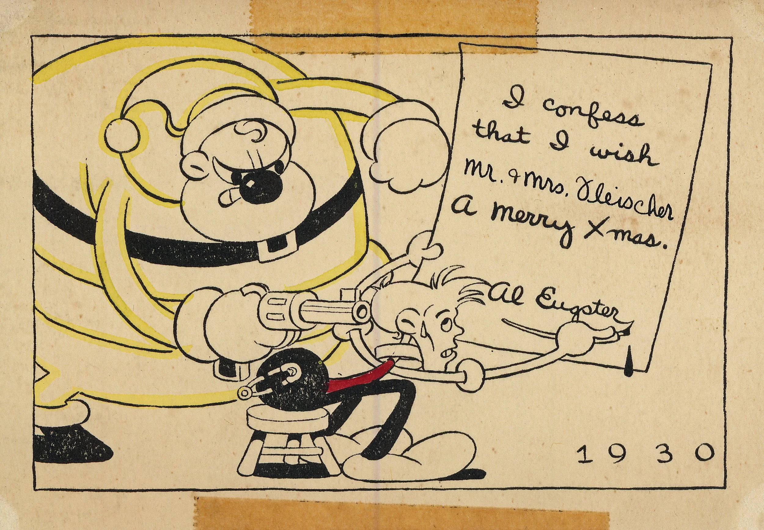 This 1930 card from Al Eugster. Between his two stints working for the Fleischers, Al worked at several other animation studios, including Mintz Studio, Ub Iweks, and Disney.