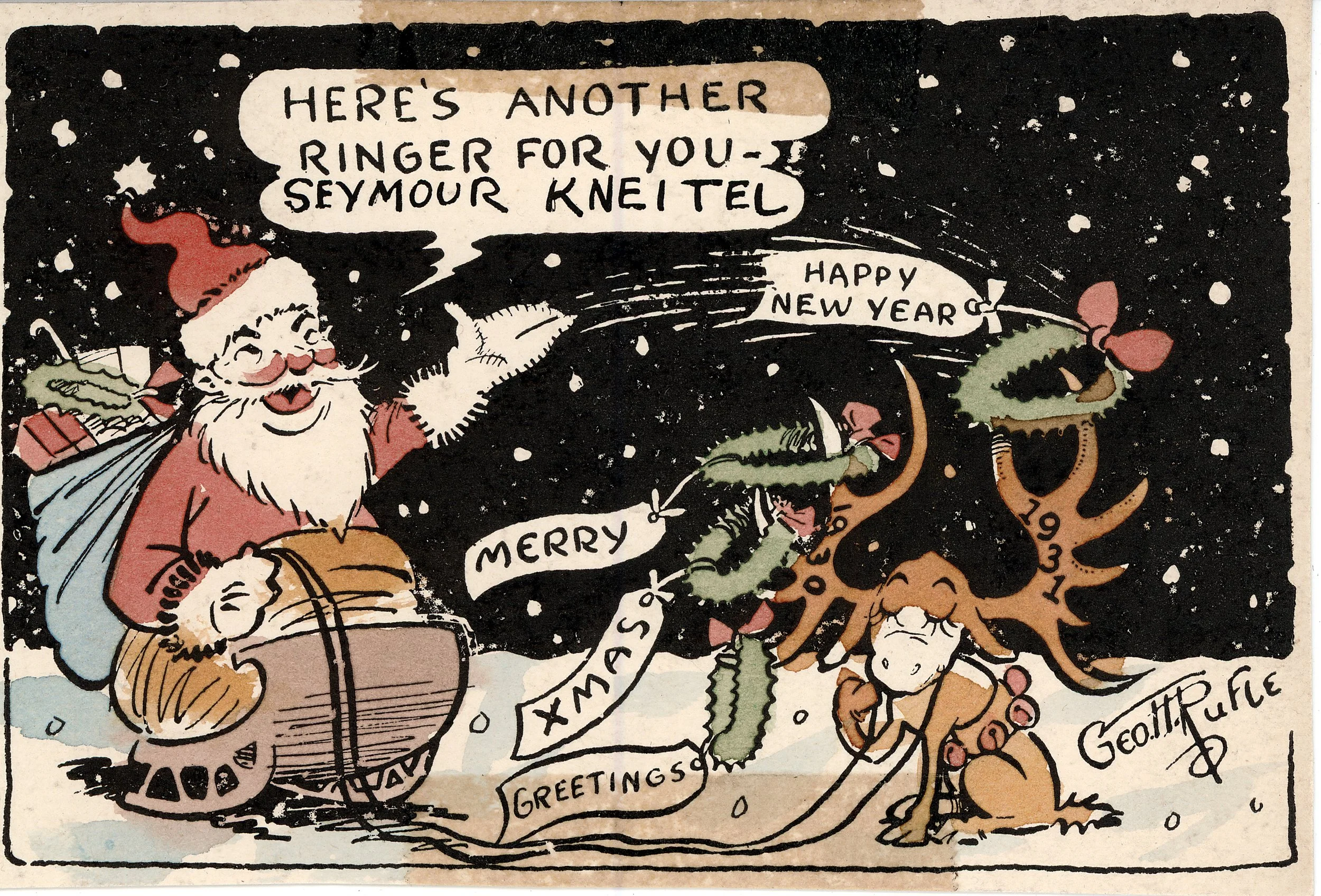  This card from Pauline and George Rufle. While working at Fleischer Studios and Famous Studios George Rufle animated many films from the early ‘Out of the Inkwell’ films to Popeye.