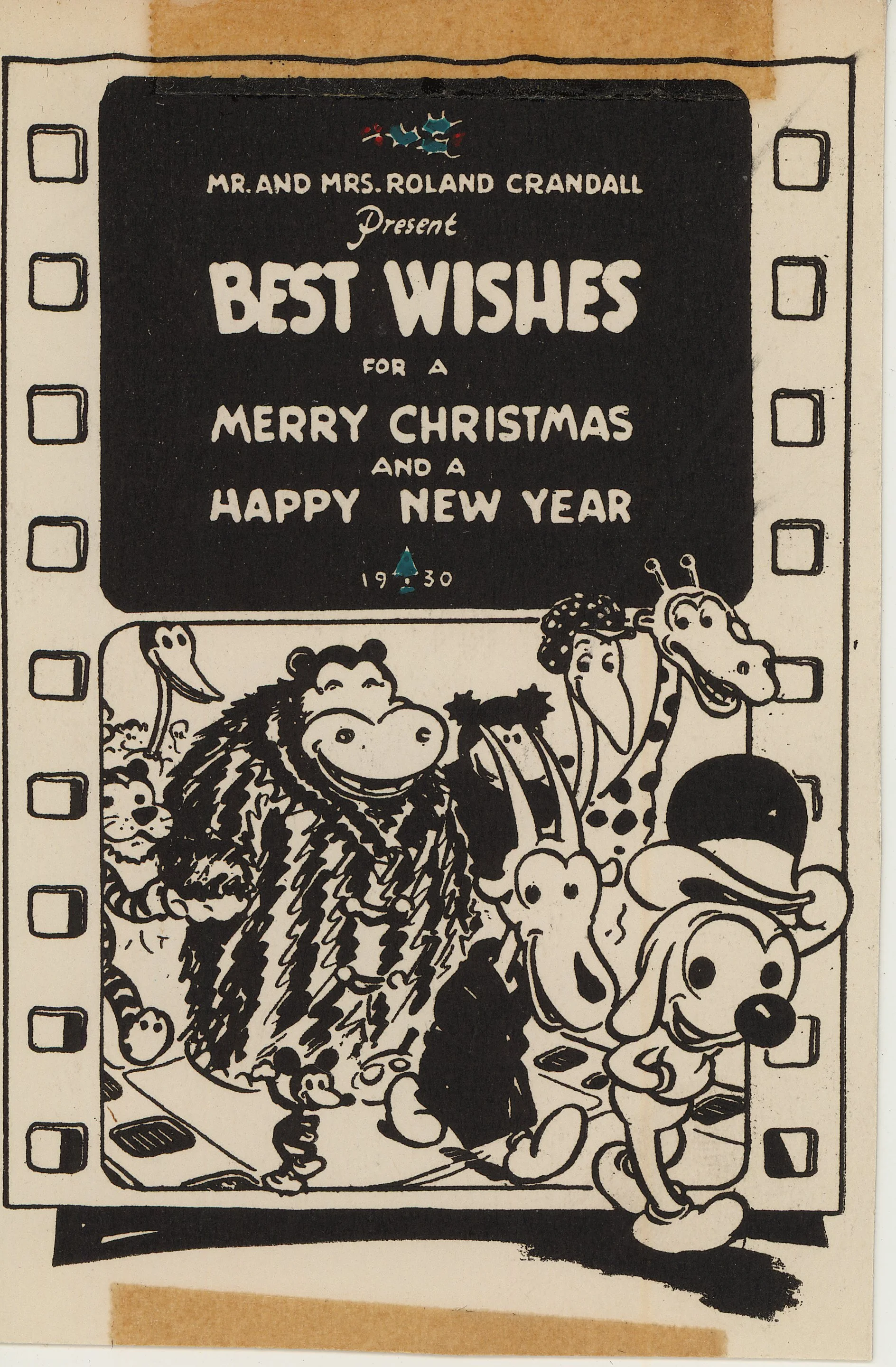 Early Fleischer animal characters are featured in this card from Roland (‘Doc’) Crandall and wife Jewell. An early version of Bimbo tipping his hat leads the way!