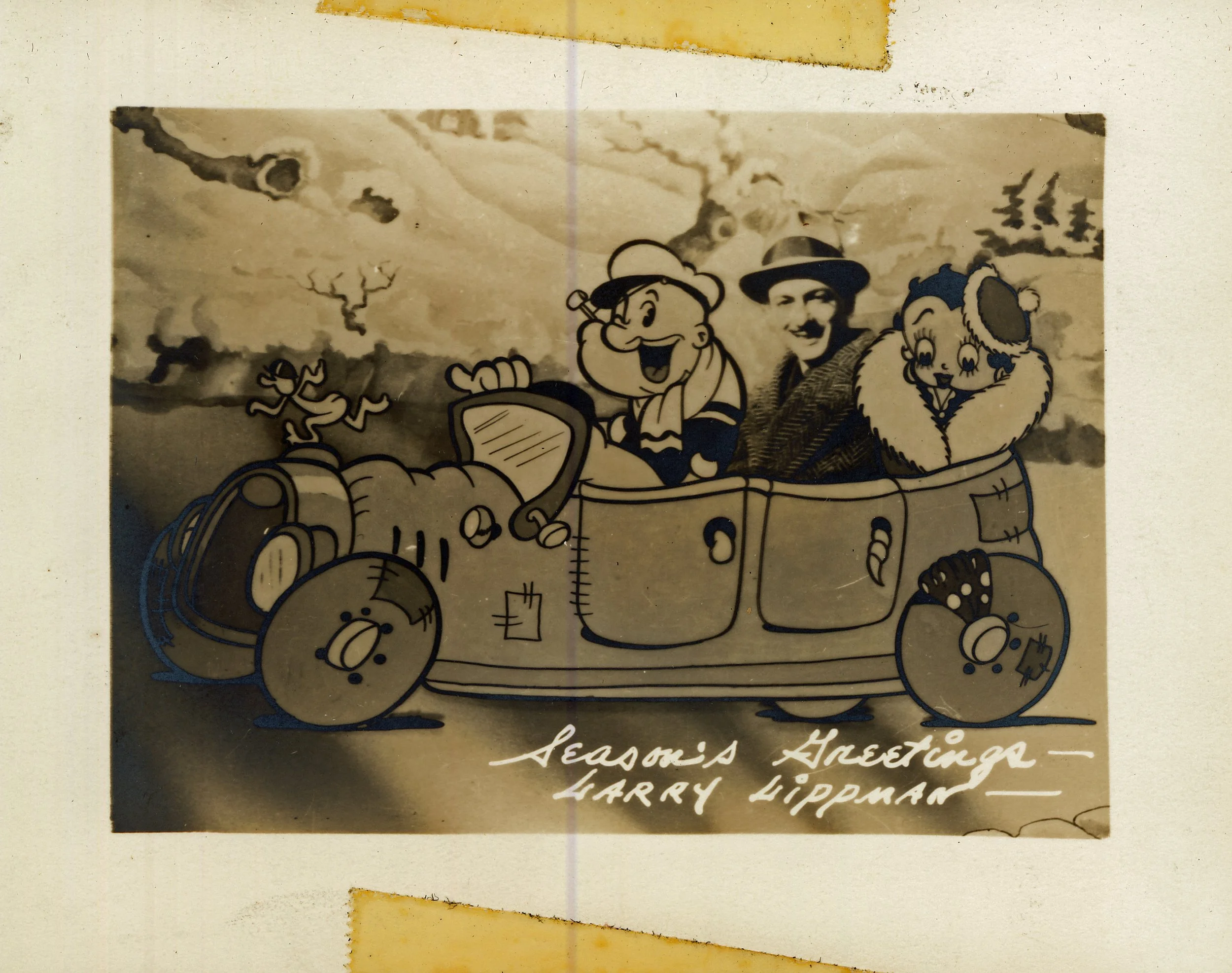 Again, Larry Lippman has placed himself among his friends, Popeye and Betty Boop! Larry had moved with Fleischer Studios when they relocated to Florida. Before joining the army he also worked for the Jam Handy Organization in Detroit, Michigan.