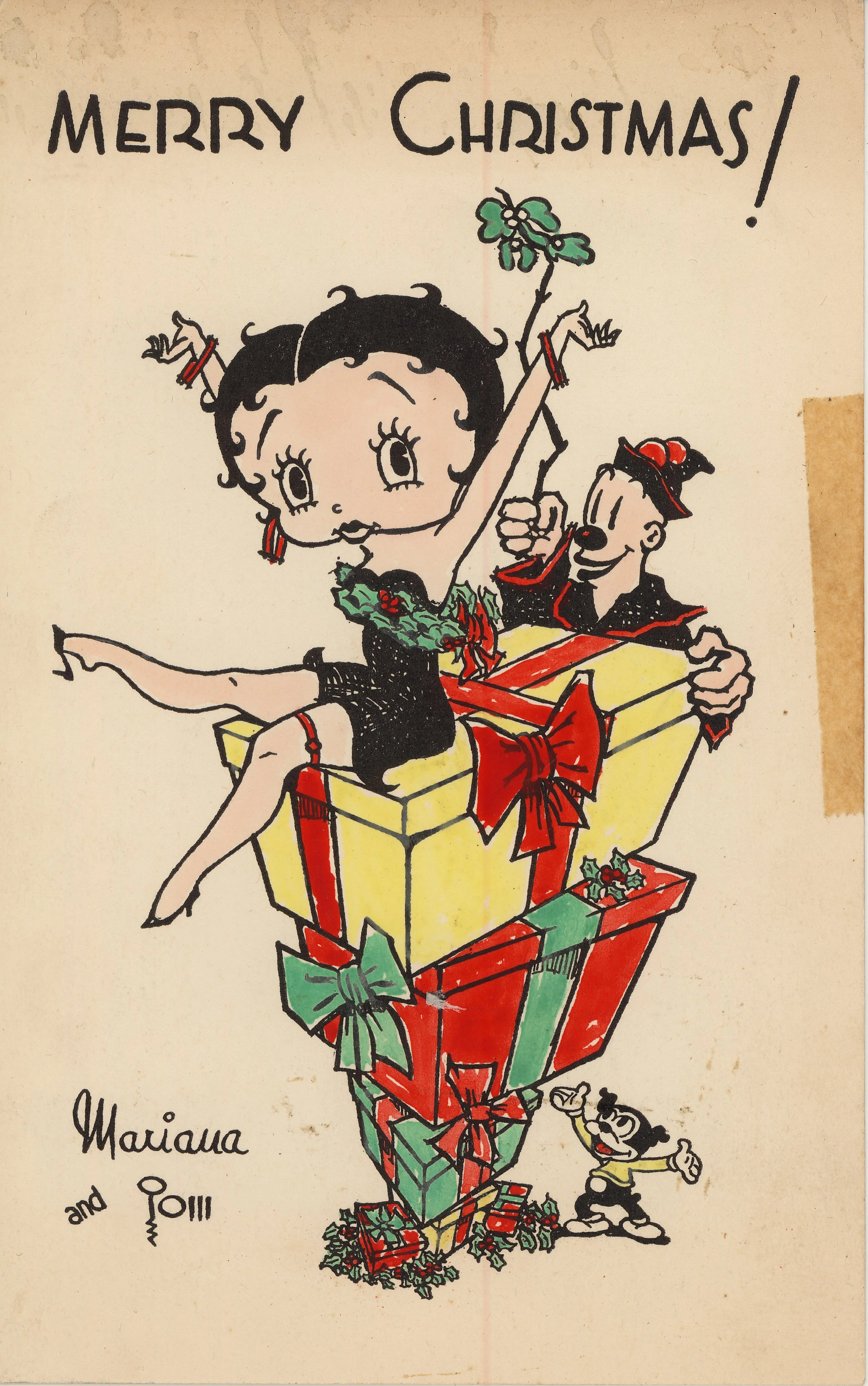 Mariana Butts came to Fleischer Studios in 1930. Mariana and Tom Johnson were married Nov. 1934-- another of the many marriages between Fleischer staff. This card features Betty Boop, Ko-Ko and Bimbo.
