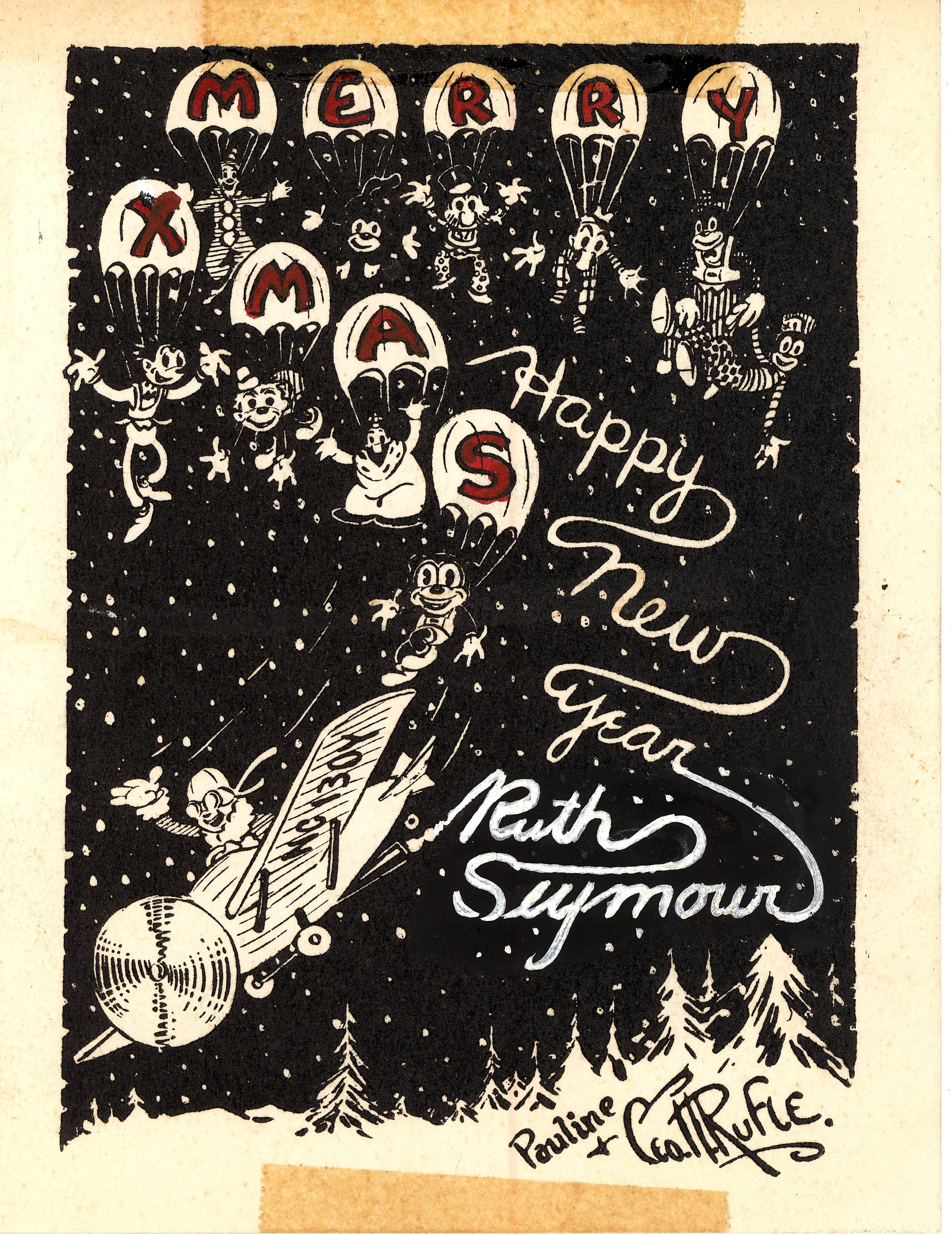  This card from Pauline and George Rufle cleverly adds the names of the recipients, Ruth and Seymour (Kneitel).