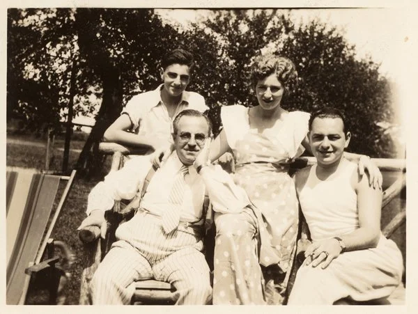 Max (seated left), son Dick (behind Max), son-in-law Seymour Kneitel (seated right) and Max’s daughter Ruth (Fleischer) Kneitel in the middle at Max’s house on 1944 Meridian Rd., Miami, Florida. 1930′s. The Fleischer Family Collection