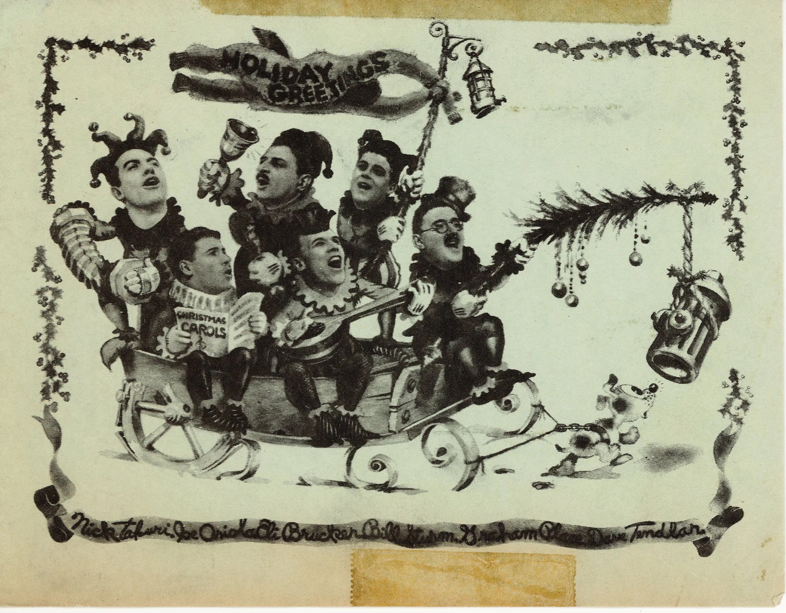 A group card from Fleischer Studio staffers: Nick Tafuri, Joe Oriolo, Eli Bricker, Bill Strum, Grahm Place, and Dave Tendlar.