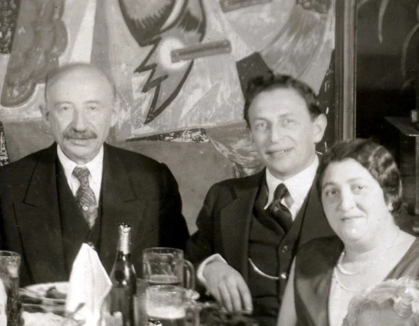 Joe Fleischer is seated in the middle with his wife Molly to his right, and father Wilhelm Fleischer on his left. Joe was a master electrician in addition to overseeing general maintenance. 1930. Collection: Fleischer Studios