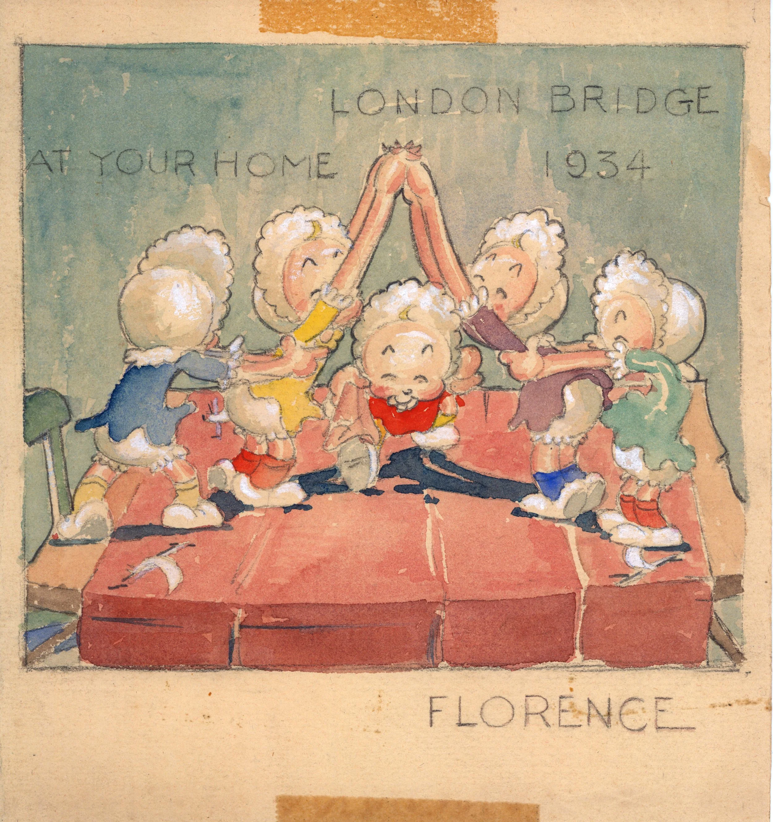 This beautiful little 1934 hand-painted watercolor card is signed only ‘Florence.’ I’d love to know more about who Florence is... if anyone knows. Since only men were animators at that time, I’m guessing Florence might have been a Fleischer inker or 