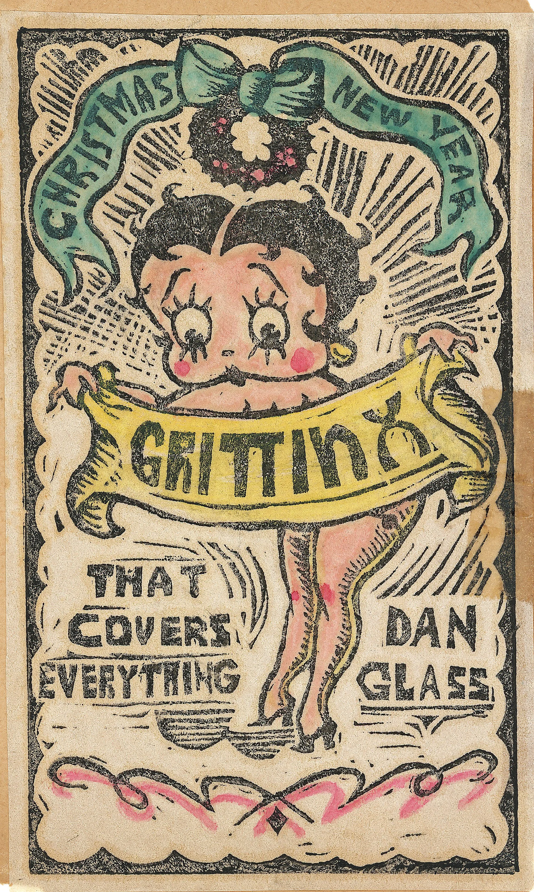  Christmas card from Dan Glass dated 1932. Dan worked as an in-betweener at Fleischers before falling ill. His death in 1935 from TB resulted in the setting up of a Studio Relief Fund for staffers in need of financial assistance.