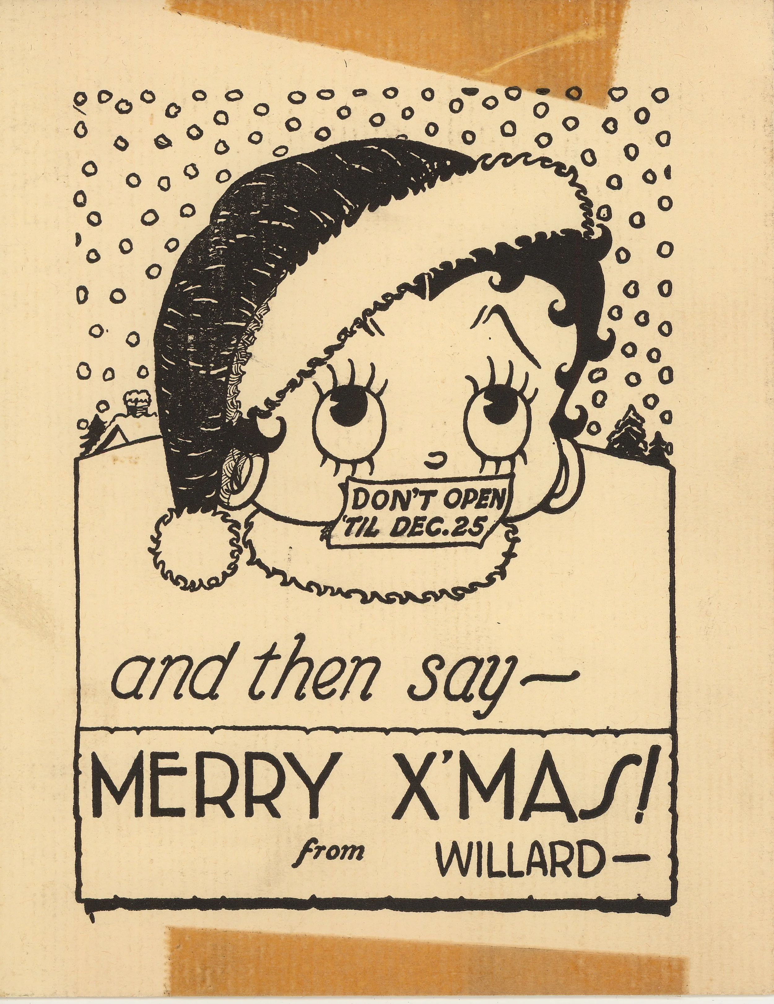This card featuring Betty Boop was made by Willard Bowsky. Willard began working for Fleischer Studios in the late 1920's, and in 1930 was promoted to animator. He left the studio (which had recently become Famous Studios) in 1942 to enlist in the U.