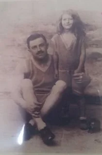Max at the beach with daughter, Ruth. photo undated. The Fleischer Family Collection