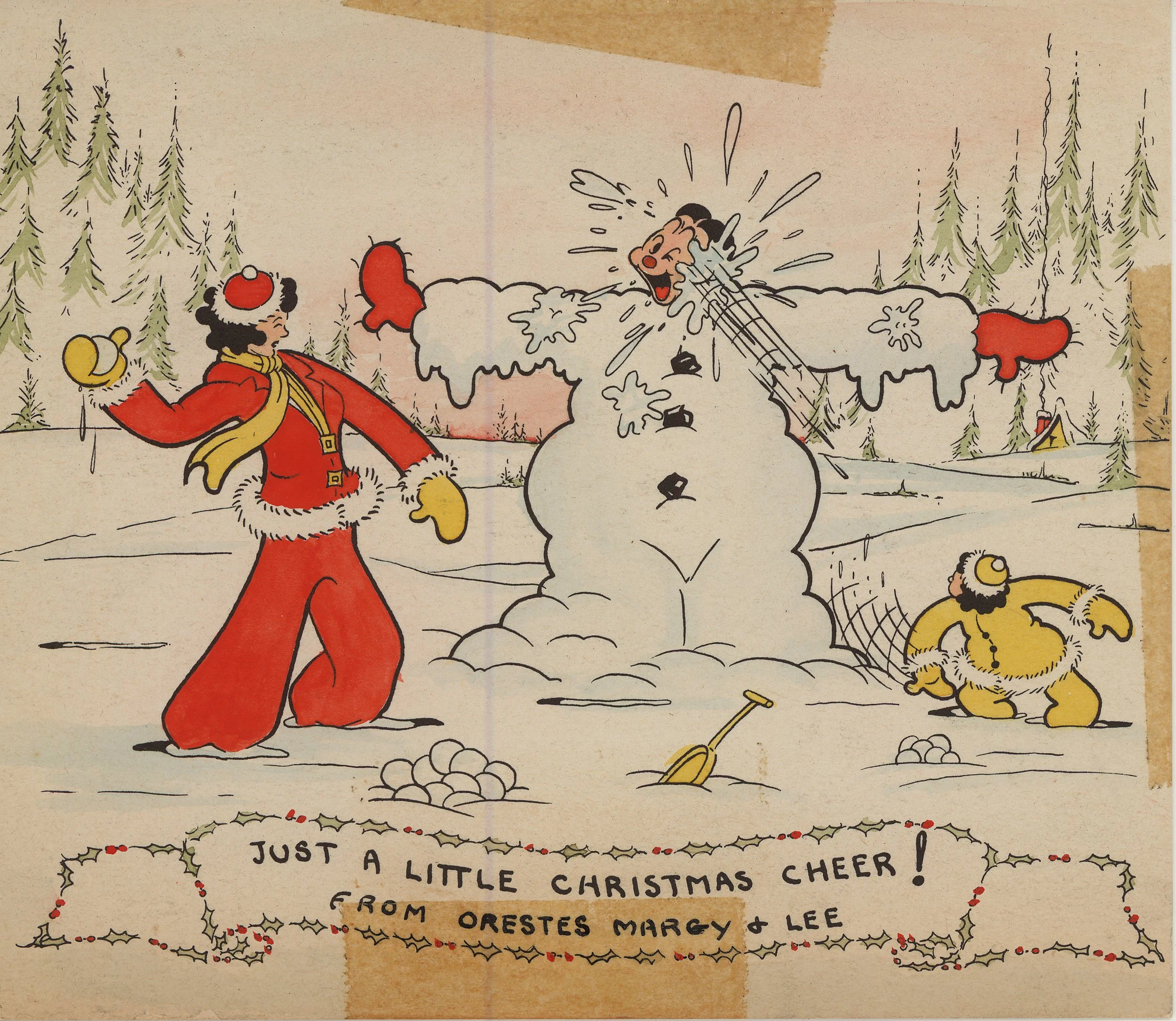 A card from Orestes, Margy and Lee Calpini. Orestes had his start at Fleischer Studios, continued with Famous Studios, and later became a comic book artist.
