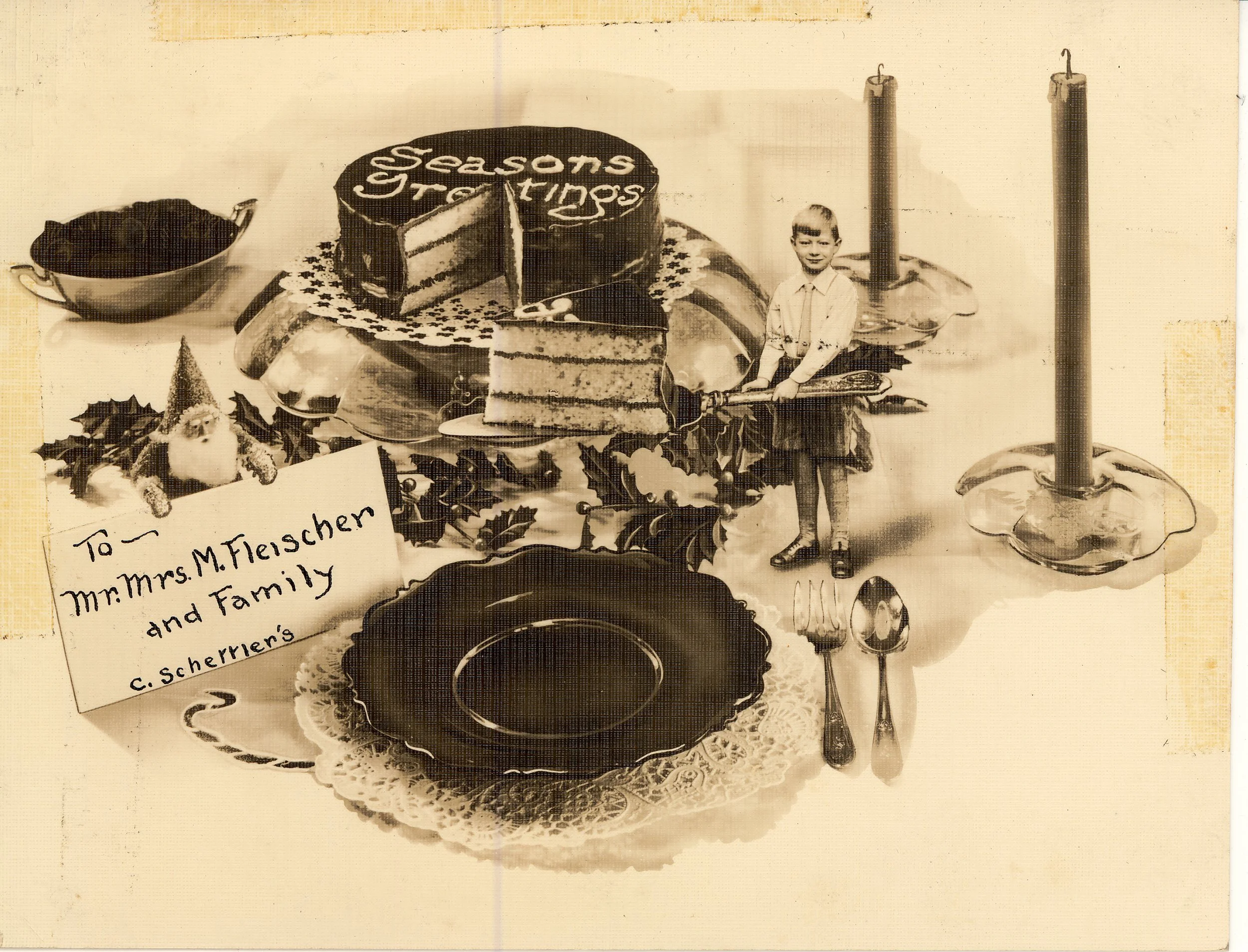 This card from the Charlie Shettler family. Often these Christmas cards reflected something about the person who created them. In the case of Charlie’s cards one can see his interest and skill in merging photographic images.