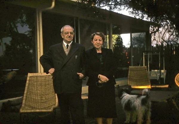 Max and Essie at his son's house in Los Angeles. Circa: 1956. The Fleischer Family Collection