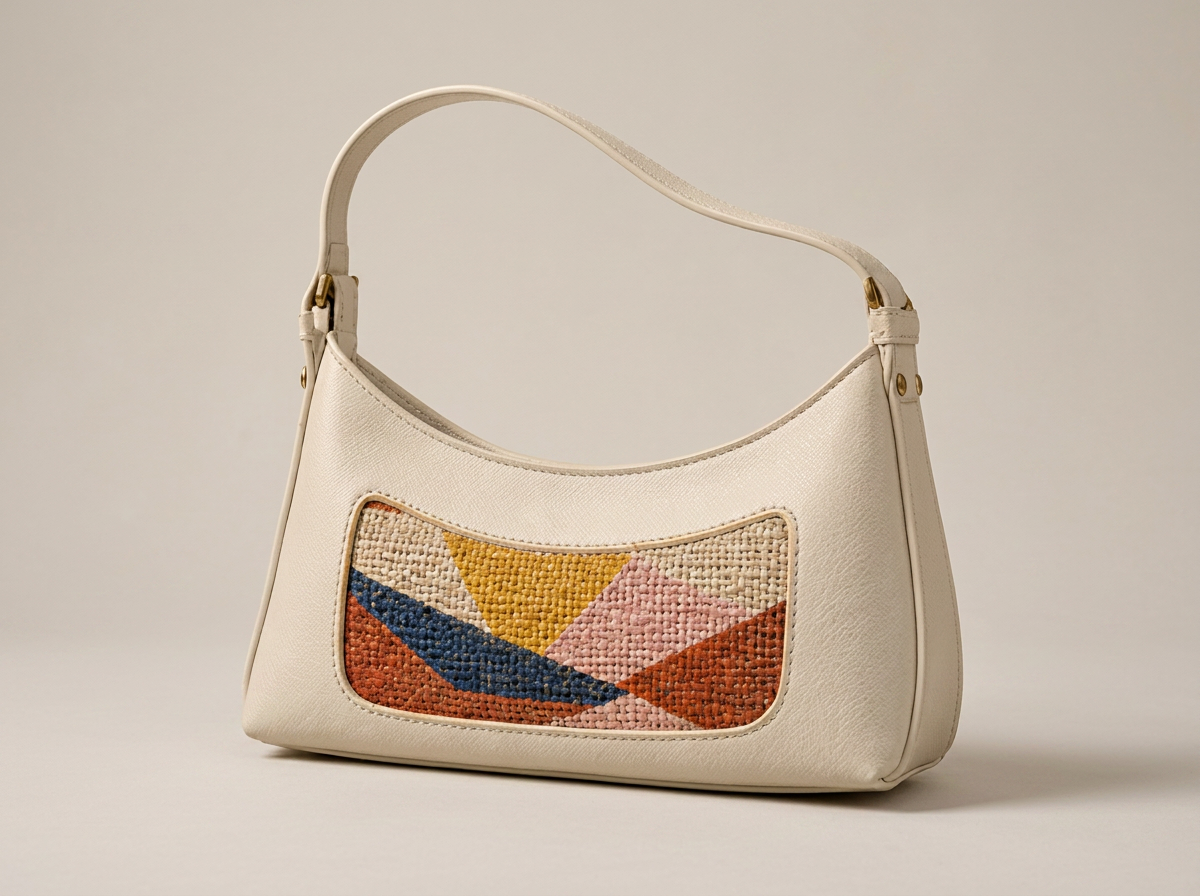 a handbag with a woven detail on the front