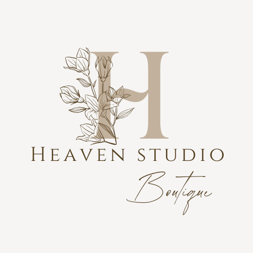 Logo for Heaven Studio Boutique featuring a large letter 'H' with a floral design and elegant text.