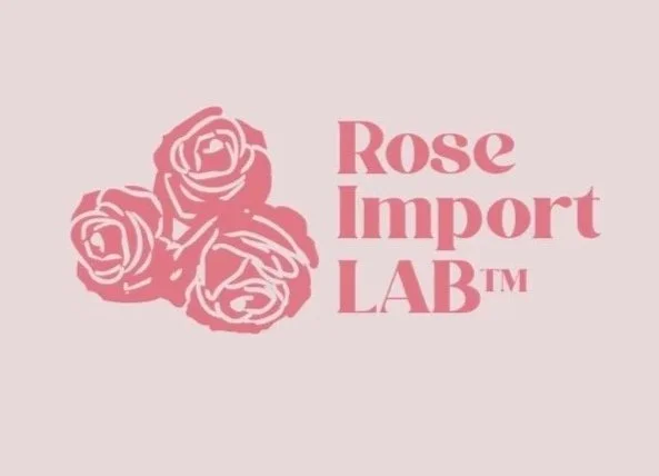 Pink graphic of three roses with the text 'Rose Import LAB™' next to them.