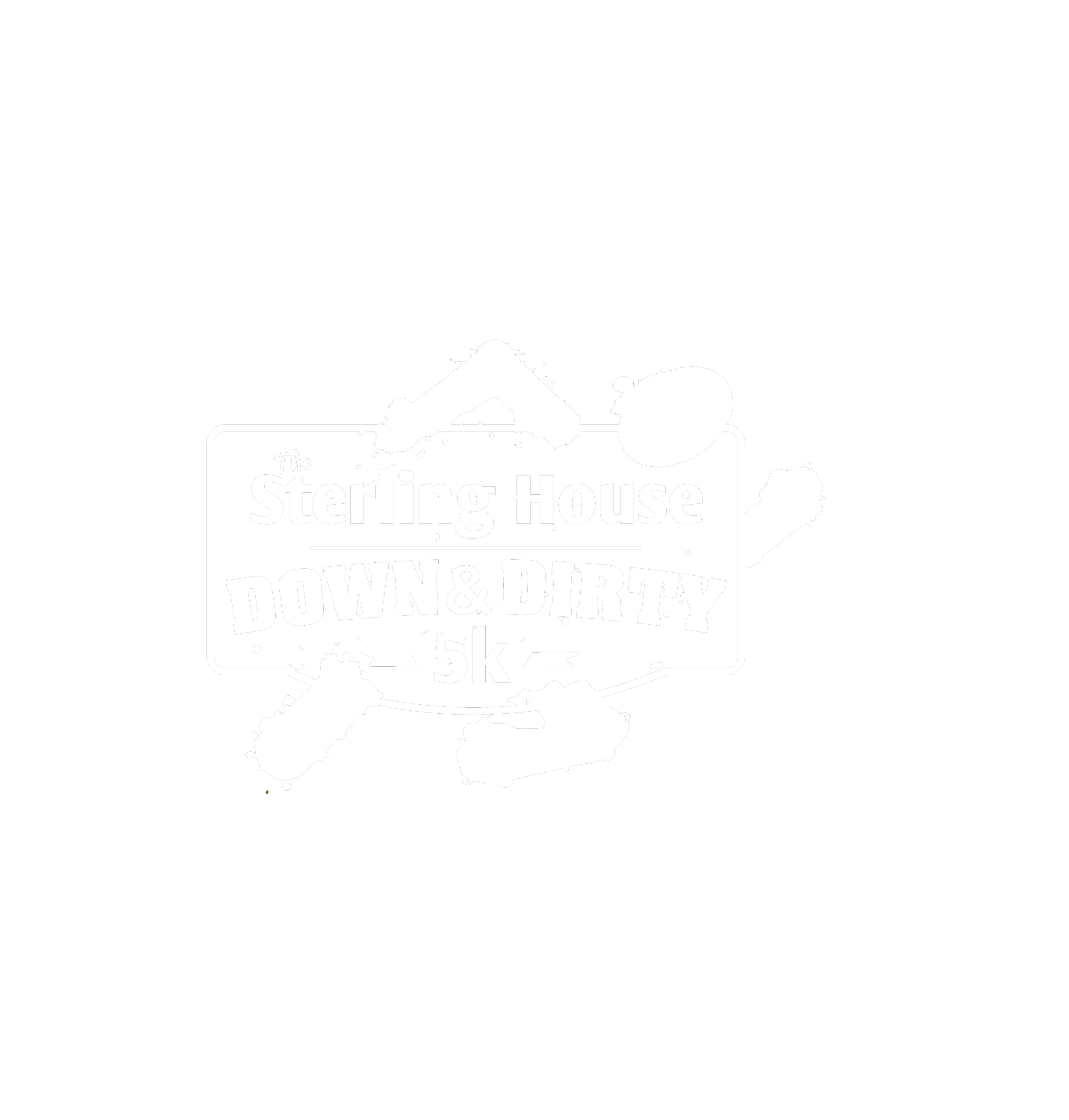 Logo for the Sterling House Down & Dirty 5k, featuring paint rollers and splatters.