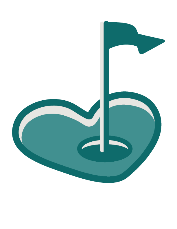 Illustration of a golf hole with a flagstick on a putting green.