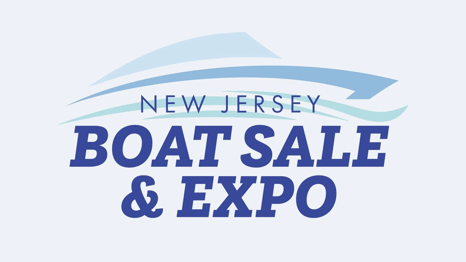 Graphic with the text 'New Jersey Boat Sale & Expo' and stylized wave designs.